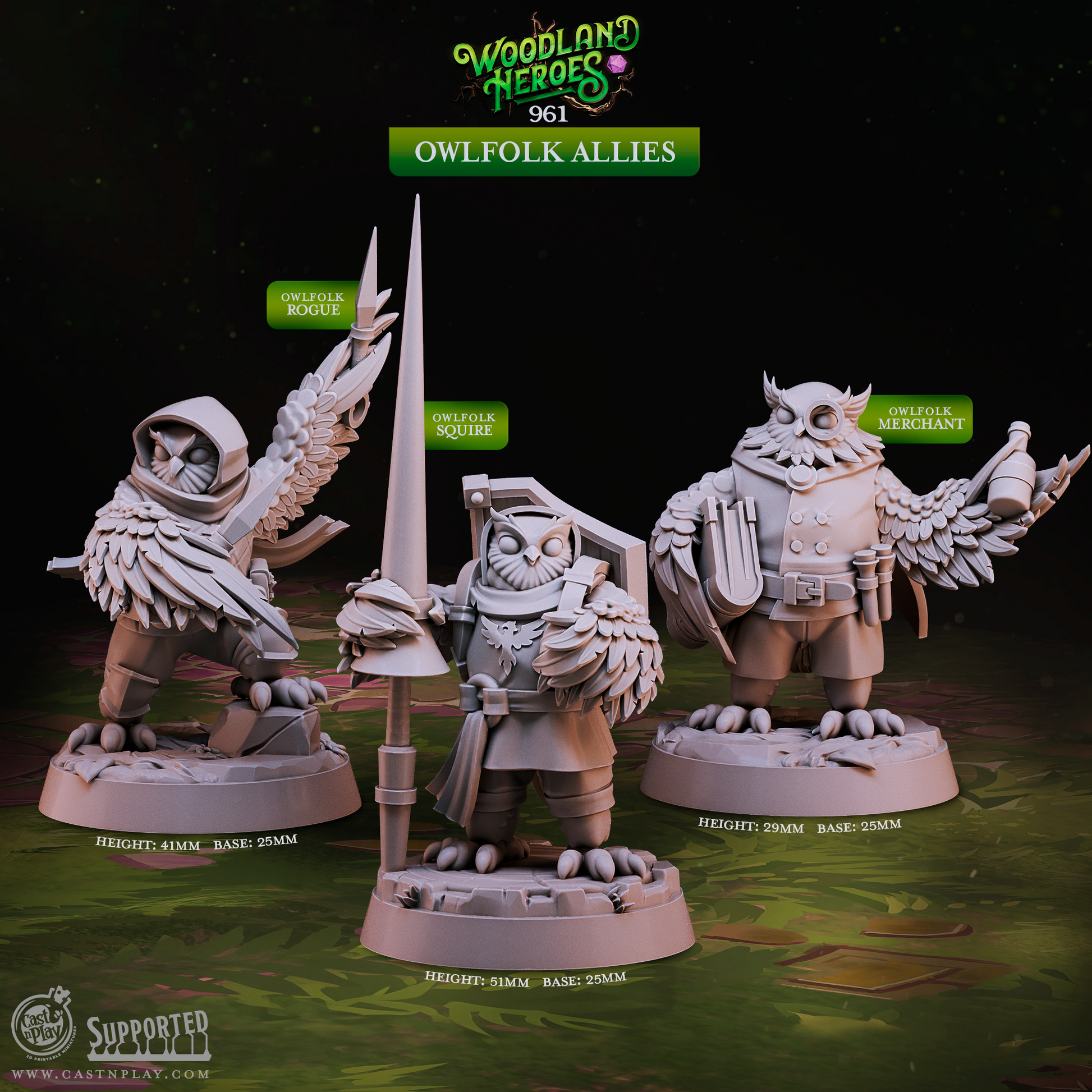 Owlfolk Allies | Cast n Play | Woodland Heroes | NPCs | RESIN | Fantasy | Horror | RPG | Gaming Miniatures | Monster Model | Fey
