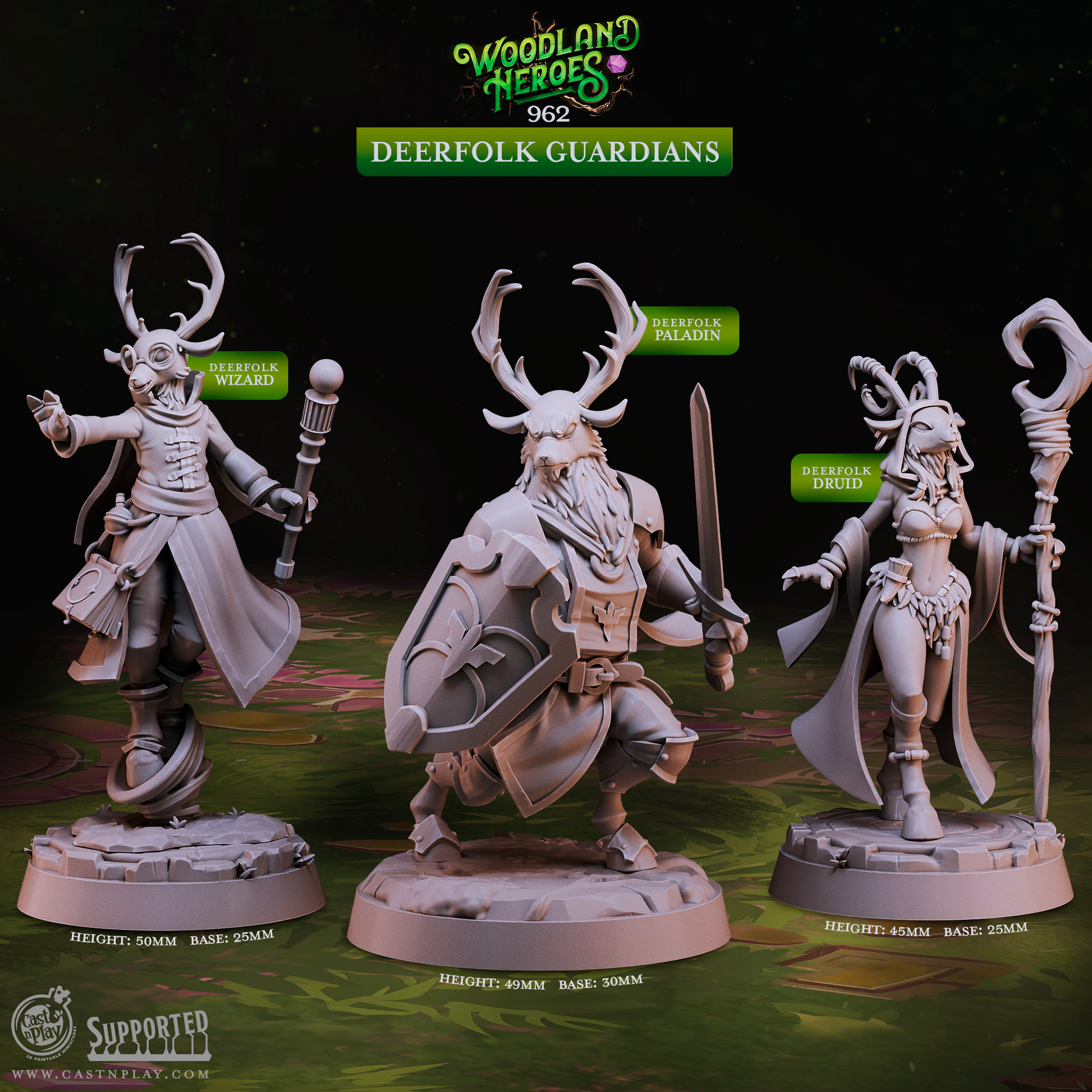 Deerfolk Guardians | Cast n Play | Woodland Heroes | NPCs | RESIN | Fantasy | Horror | RPG | Gaming Miniatures | Monster Model | Fey (Copy) (Copy) (Copy) (Copy)