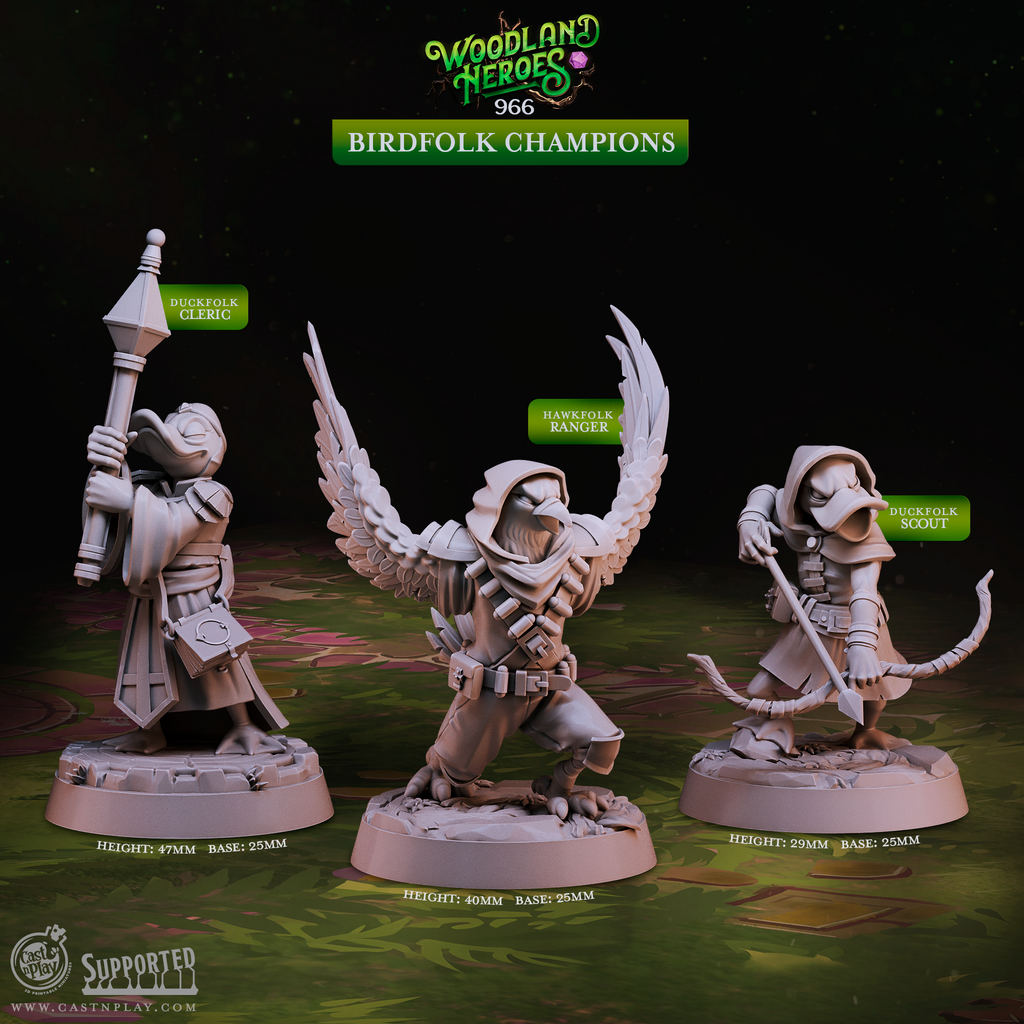Birdfolk Champions | Cast n Play | Woodland Heroes | NPCs | RESIN | Fantasy | Horror | RPG | Gaming Miniatures | Monster Model | Fey (Copy)