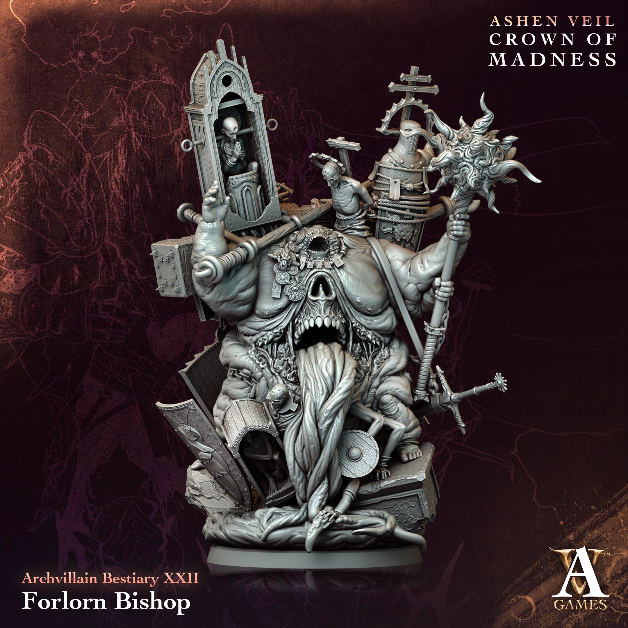 Forlorn Bishop | Archvillain Games | Ashen Veil - Crown of Madness | Resin | Sci-Fi | DnD | RPG | Tabletop | Miniature | Monster