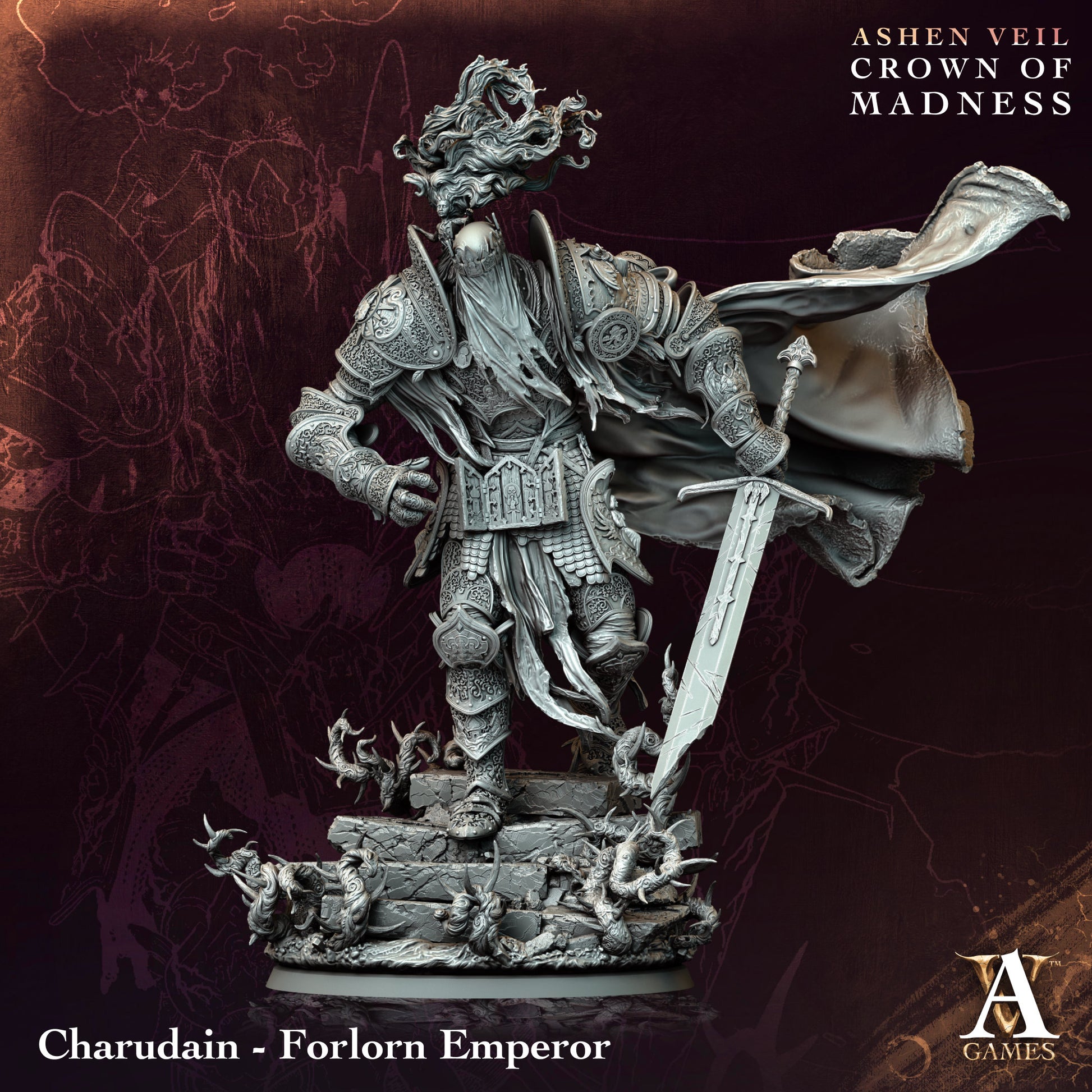 Charudain - Forlorn Emperor | Archvillain Games | Ashen Veil - Crown of Madness | Resin | Sci-Fi | DnD | RPG | Tabletop | Miniature | BBEG