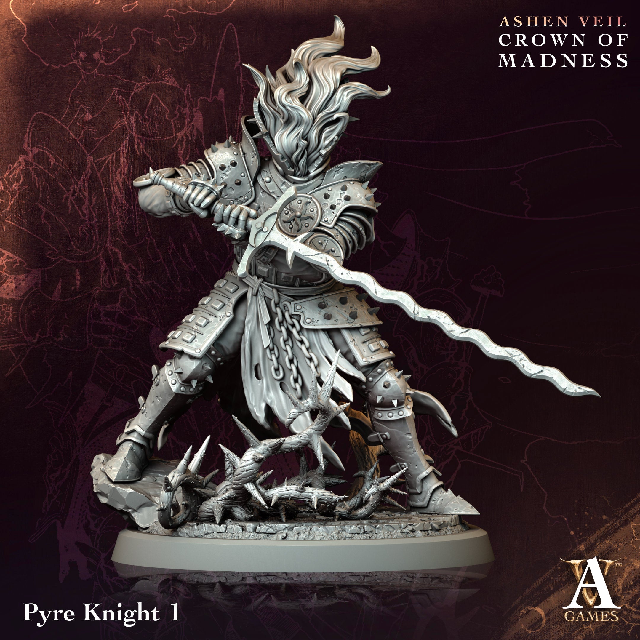 Pyre Knight | Archvillain Games | Ashen Veil - Crown of Madness | Resin | Sci-Fi | DnD | RPG | Tabletop | Miniature | Monster