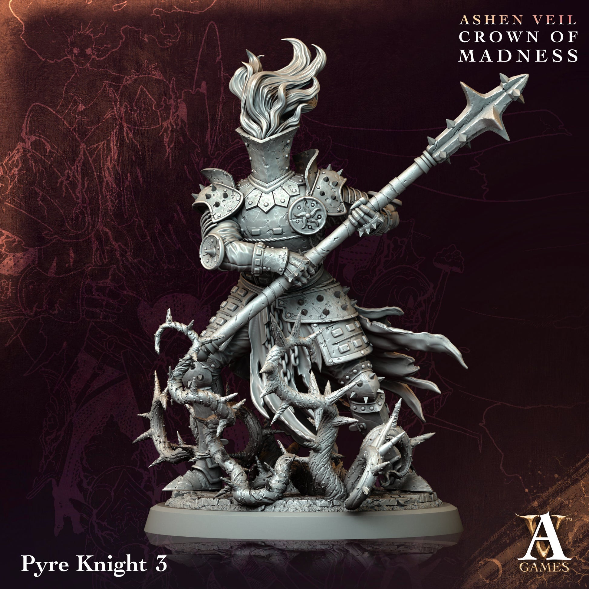 Pyre Knight | Archvillain Games | Ashen Veil - Crown of Madness | Resin | Sci-Fi | DnD | RPG | Tabletop | Miniature | Monster