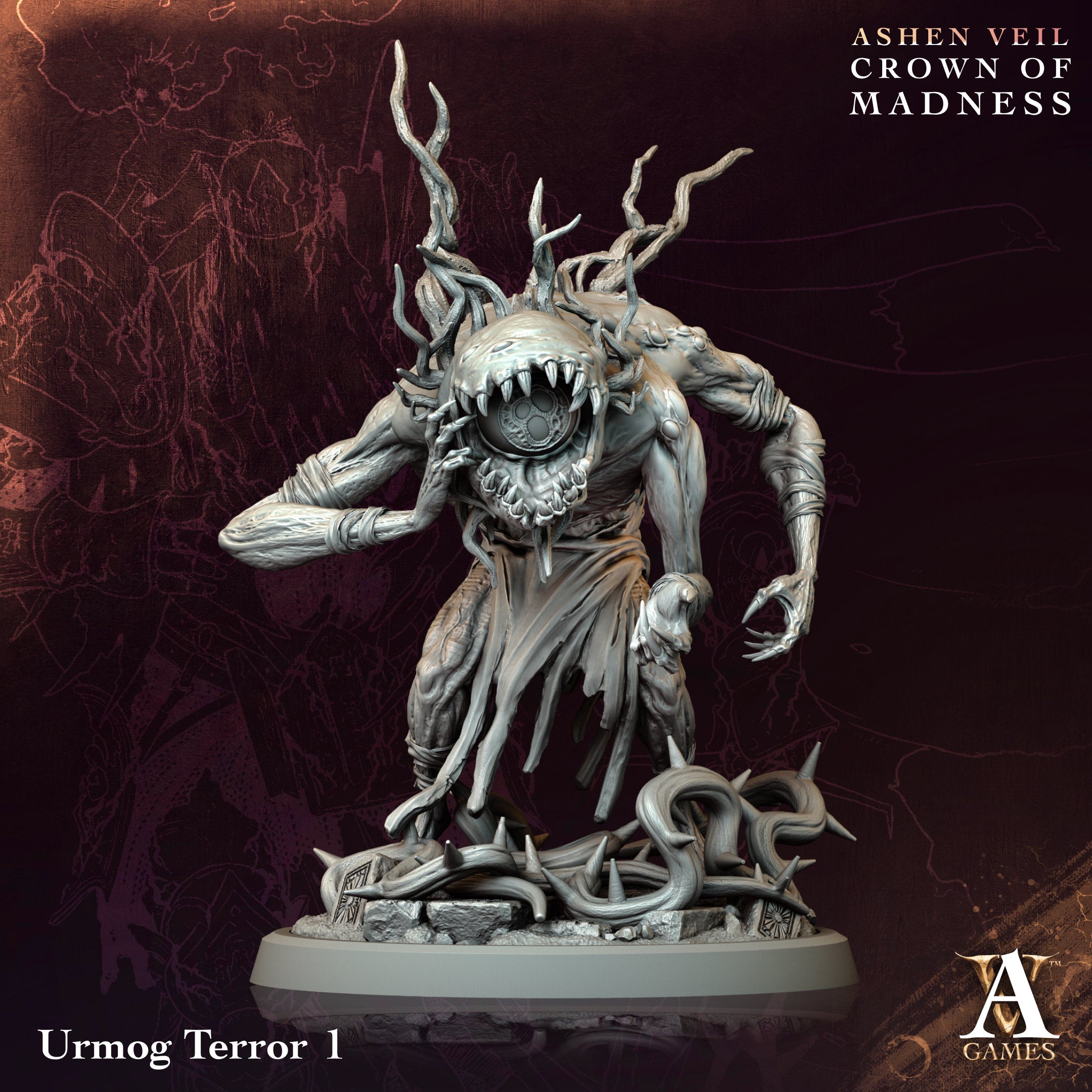 Urmog Terror | Archvillain Games | Ashen Veil - Crown of Madness | Resin | Sci-Fi | DnD | RPG | Tabletop | Miniature | Monster