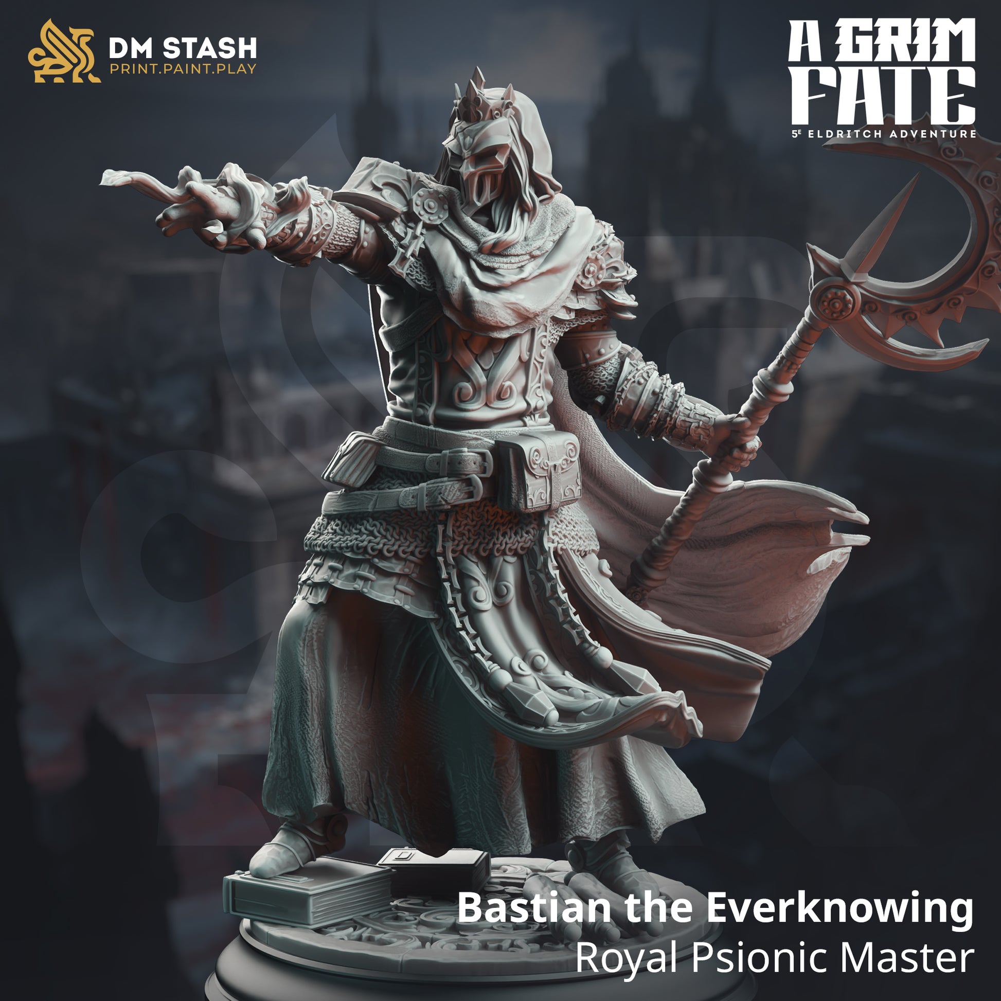 Bastian the Everknowing | DM Stash | A Grim Fate | Fantasy | DnD | RPG| Tabletop | Gaming| Miniature| Royal Psionic Master | Character Model