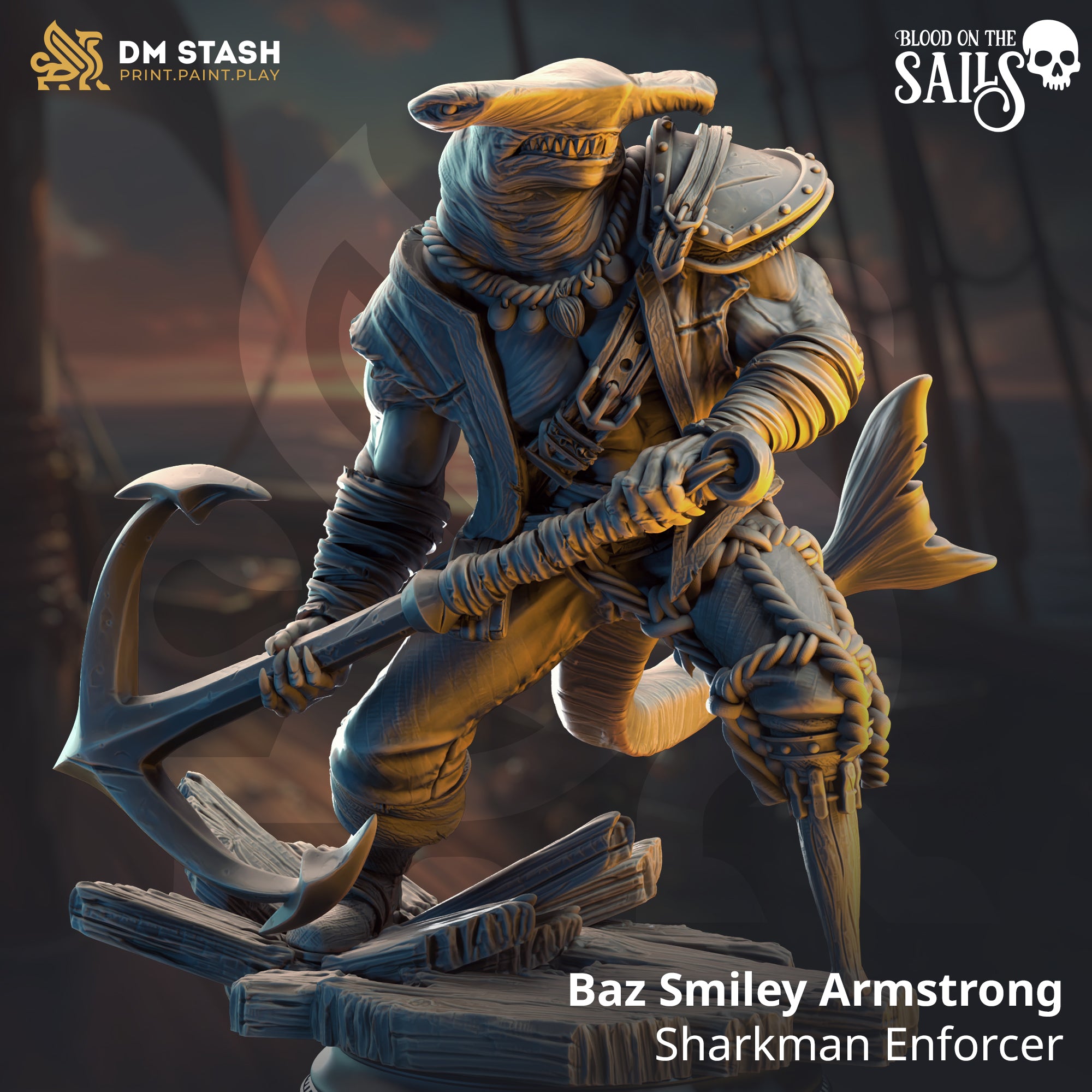 Baz Smiley Armstrong - Sharkman Enforcer | DM Stash | Blood on the Sails | Fantasy | DnD | RPG | Tabletop | Gaming | Miniatures | Dukes Executioner | Character Model