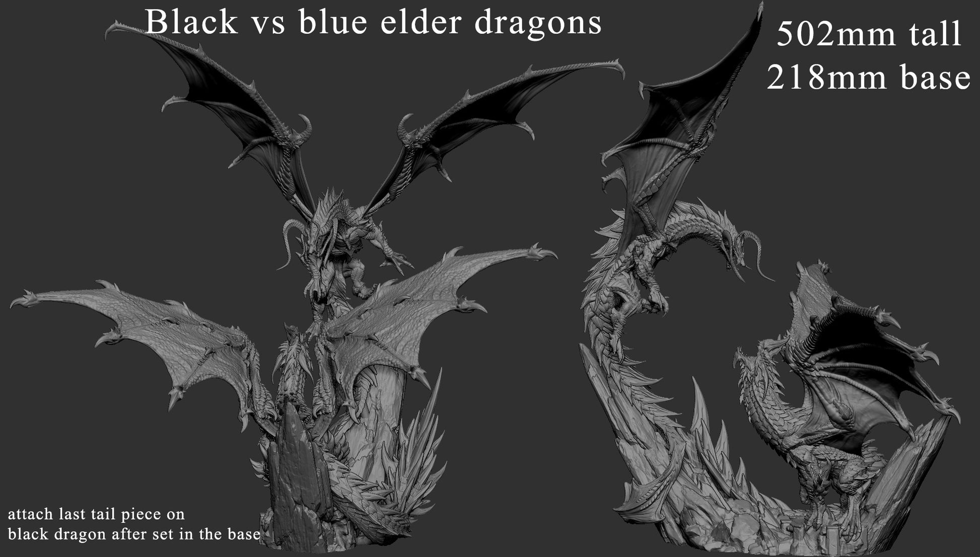Elder Black Dragon vs Elder Blue Dragon Fight Diorama | Mini Monster Mayhem | Elder Dragons | RESIN | Fantasy | Horror | Wargaming | RPG | Gaming | Elder Dragon