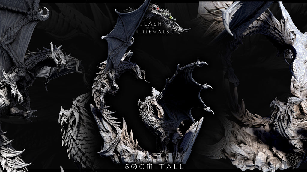 Elder Black Dragon vs Elder Blue Dragon Fight Diorama | Mini Monster Mayhem | Elder Dragons | RESIN | Fantasy | Horror | Wargaming | RPG | Gaming | Elder Dragon