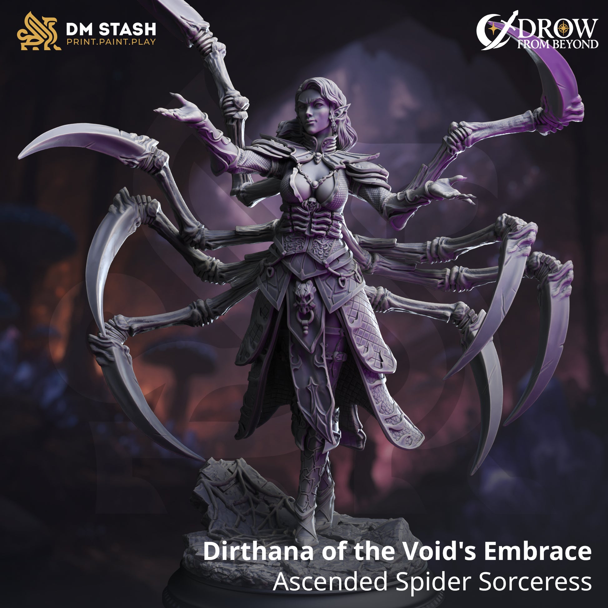Dirthana of the Void's Embrace - Ascended Spider Sorceress | DM Stash | Drow from Beyond | Fantasy | DnD | RPG | Tabletop | Gaming | Miniatures | Character Model