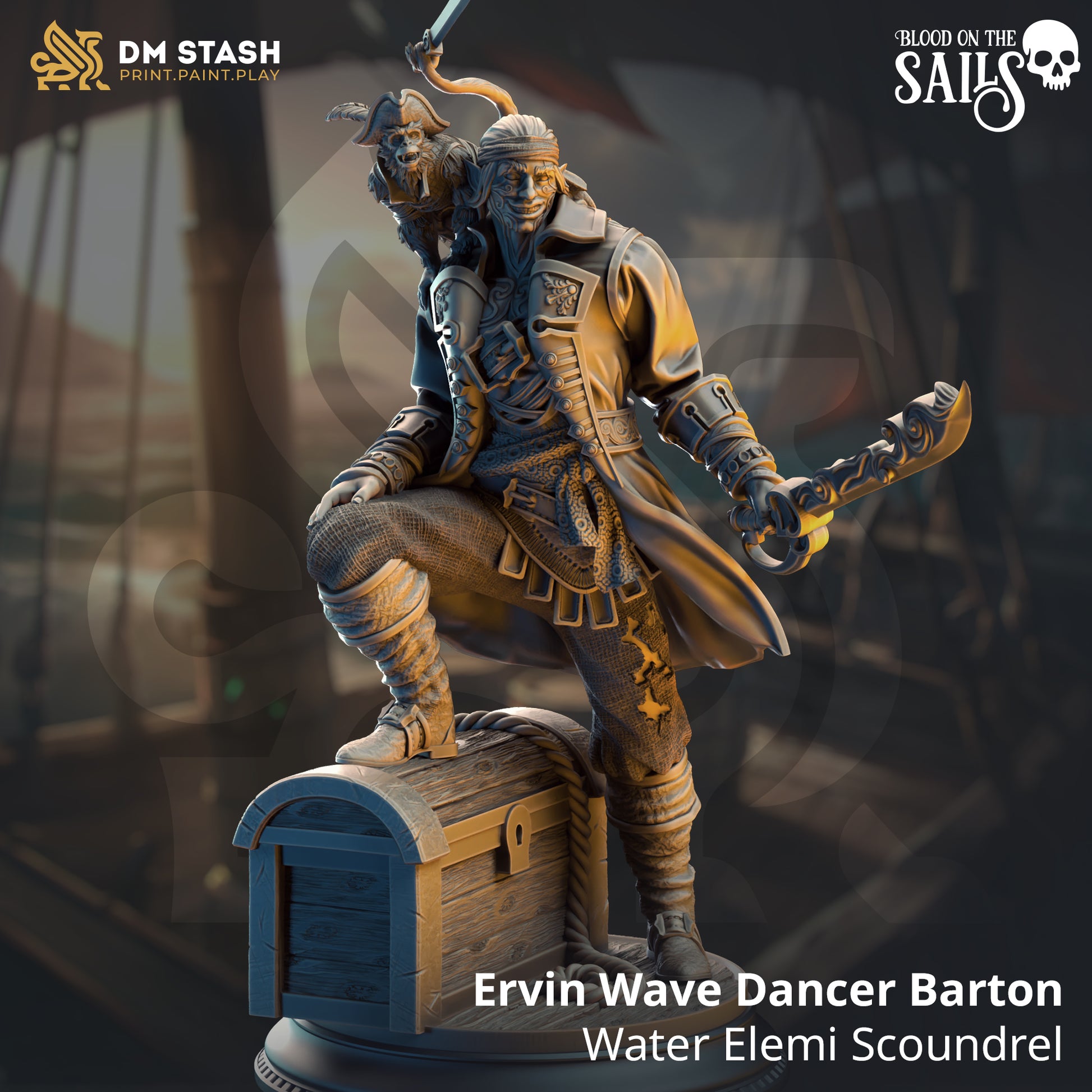 Ervin Wave Dancer Barton - Water Elemi Scoundrel | DM Stash | Blood on the Sails | Fantasy | DnD | RPG | Tabletop | Gaming | Miniatures | Dukes Executioner | Character Model