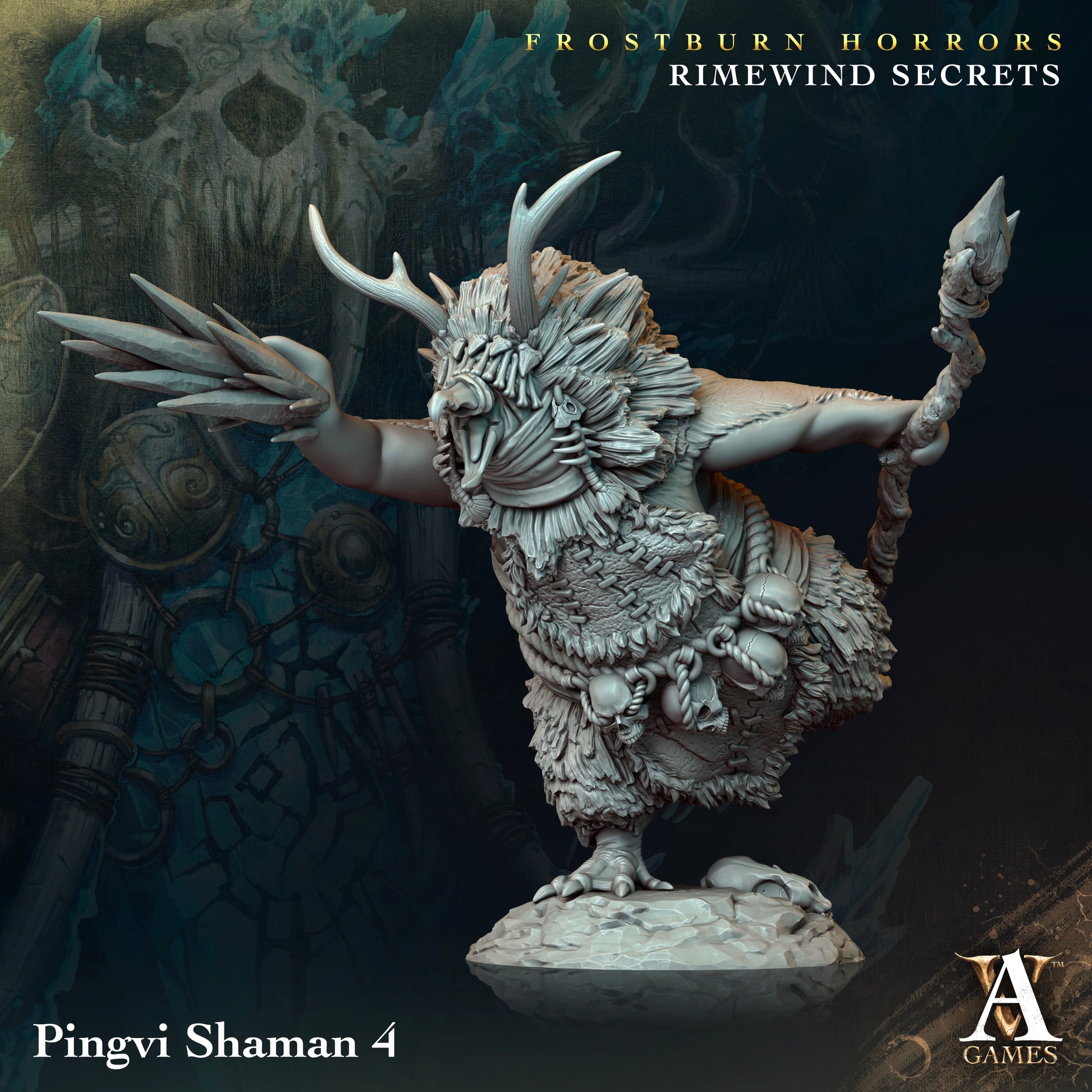 Pingvi Shaman | Archvillain Games | Frostburn Horrors - Rimewind Secrets | Fantasy | DnD | RPG | Tabletop | Gaming | Miniature | Beast Model
