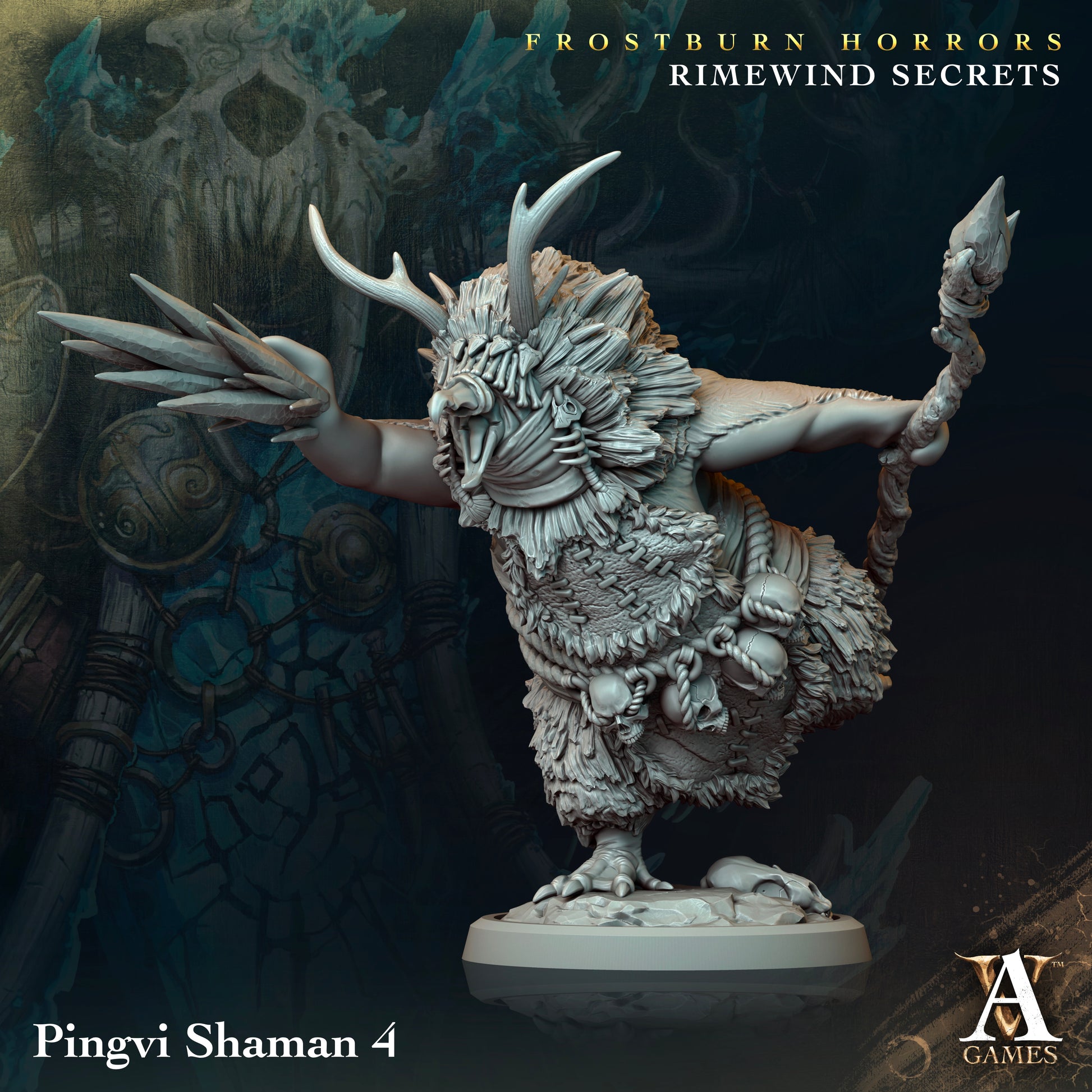 Pingvi Shaman | Archvillain Games | Frostburn Horrors - Rimewind Secrets | Fantasy | DnD | RPG | Tabletop | Gaming | Miniature | Beast Model