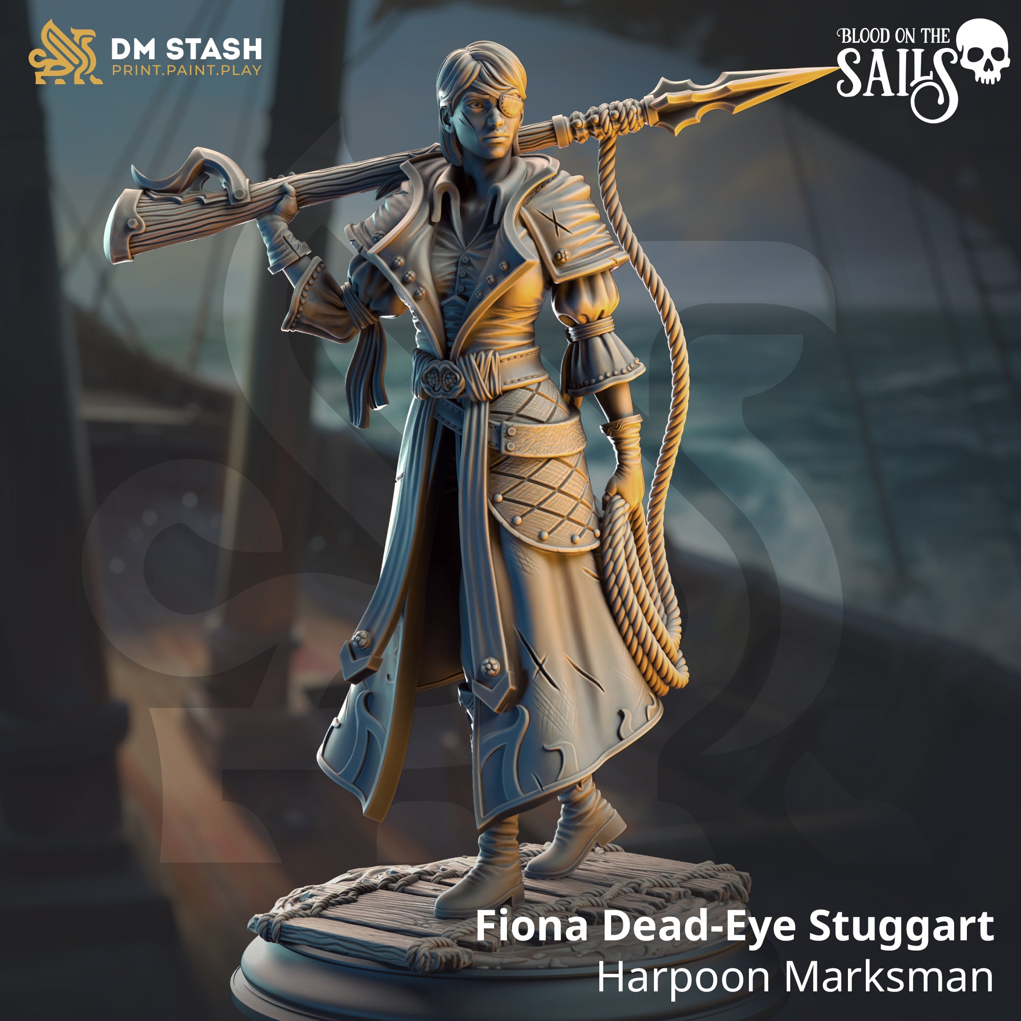 Fiona Dead-Eye Stuggart - Harpoon Marksman | DM Stash | Blood on the Sails | Fantasy | DnD | RPG | Tabletop | Gaming | Miniatures | Dukes Executioner | Character Model