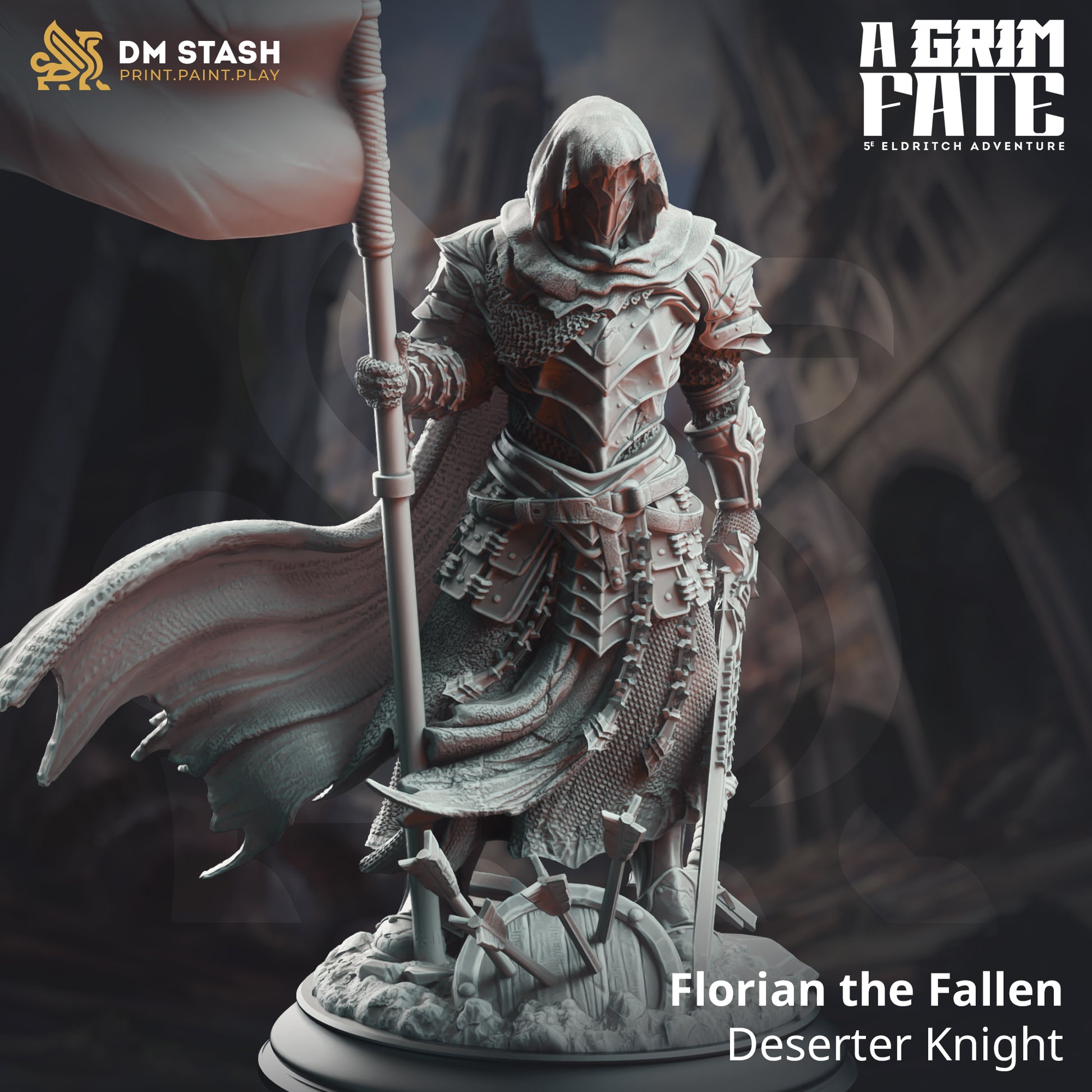 Florian the Fallen | DM Stash | A Grim Fate | Fantasy | DnD | RPG | Tabletop | Gaming | Miniatures | Deserter Knight | Character Model