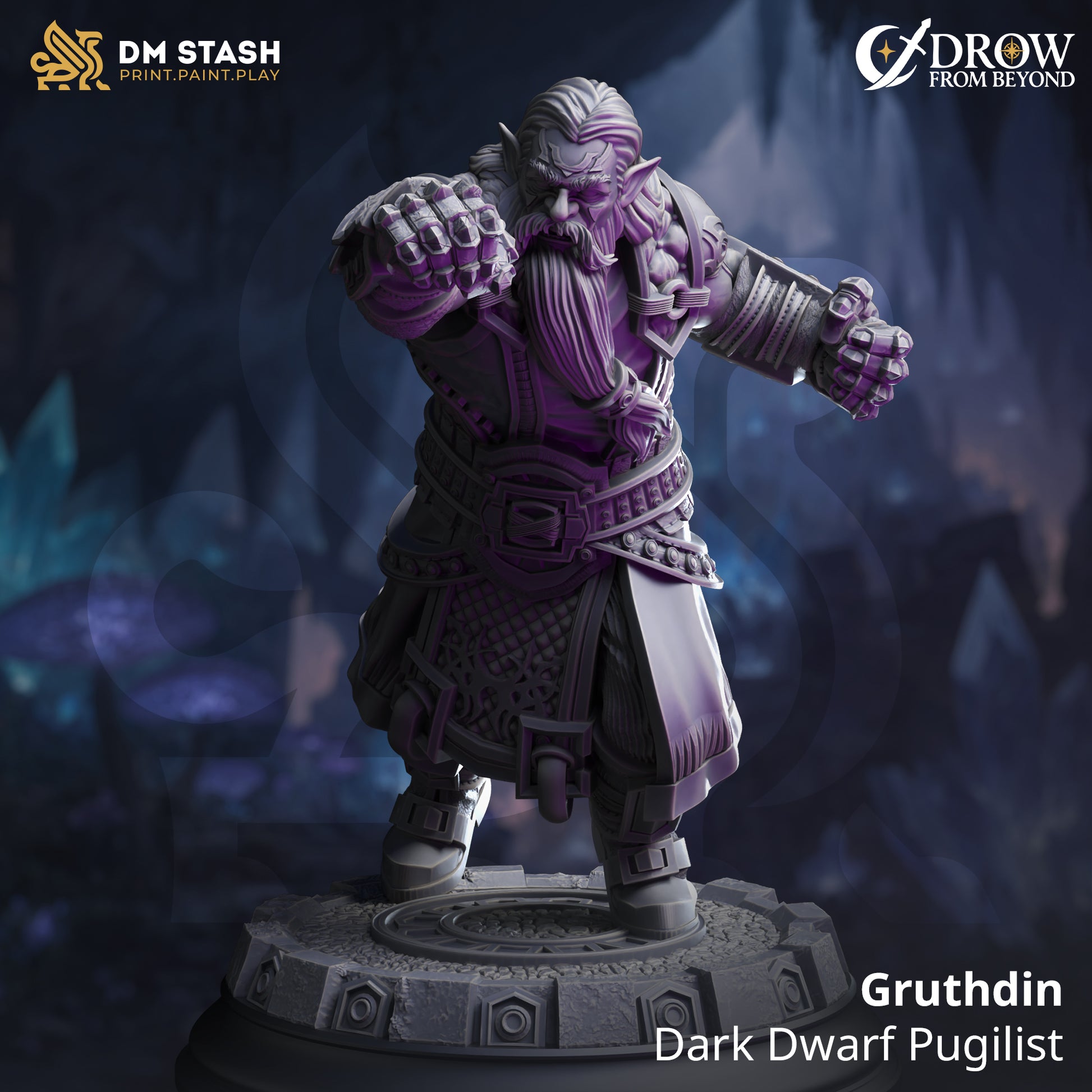 Gruthdin - Dark Dwarf Pugilist | DM Stash | Drow from Beyond | Fantasy | DnD | RPG | Tabletop | Gaming | Miniatures | Character Model