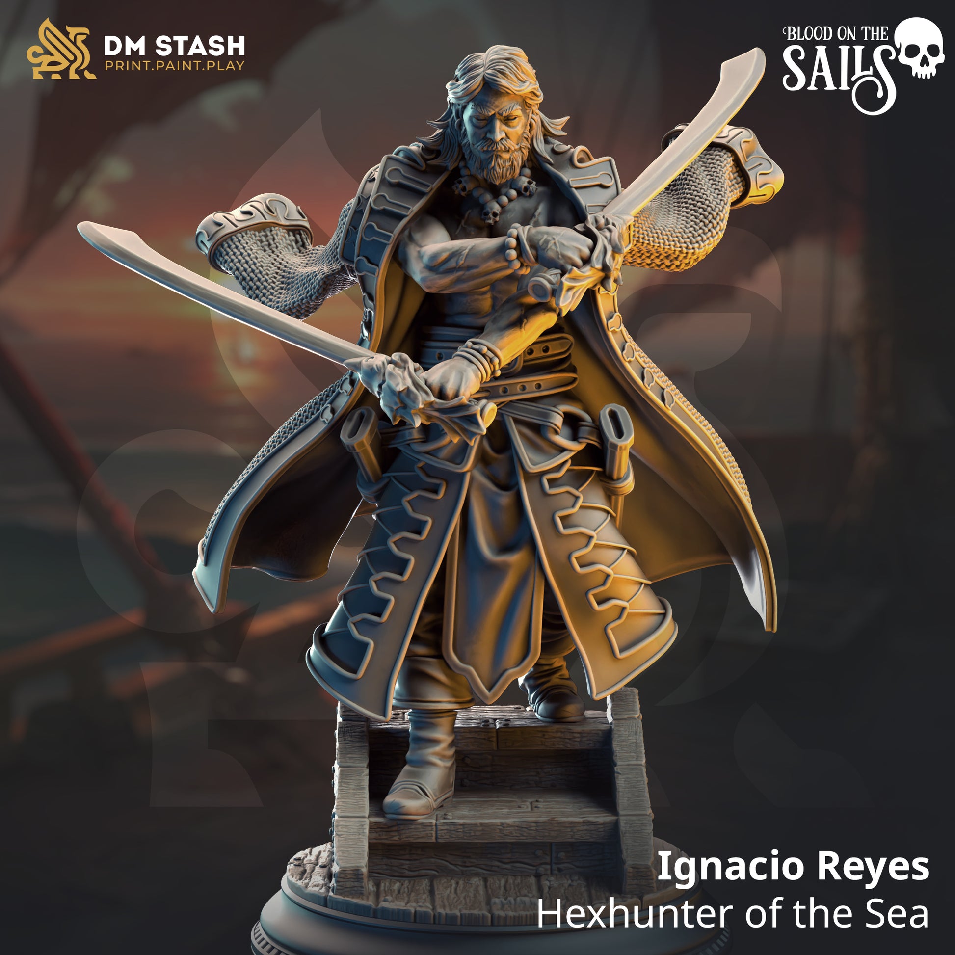 Ignacio Reyes - Hexhunter of the Sea | DM Stash | Blood on the Sails | Fantasy | DnD | RPG | Tabletop | Gaming | Miniatures | Dukes Executioner | Character Model