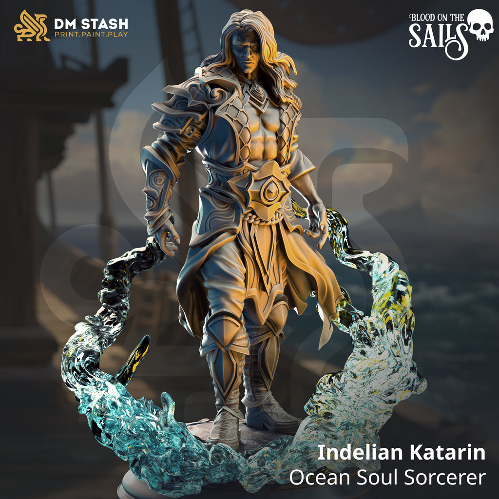 Indelian Katarin - Ocean Soul Sorcerer | DM Stash | Blood on the Sails | Fantasy | DnD | RPG | Tabletop | Gaming | Miniatures | Dukes Executioner | Character Model