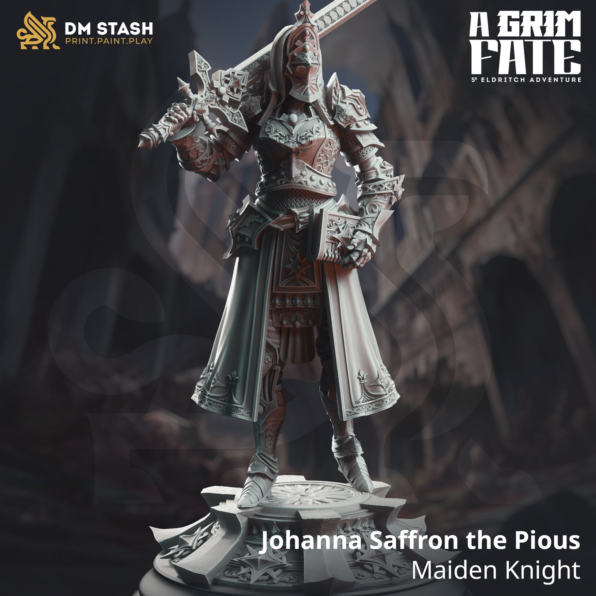 Johanna Saffron the Pious | DM Stash | A Grim Fate | Fantasy | DnD | RPG | Tabletop | Gaming | Miniatures | Maiden Knight | Character Model