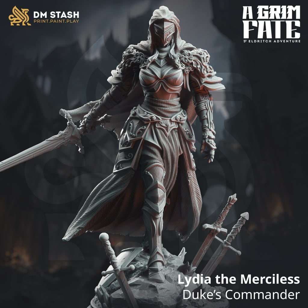 Lydia the Merciless | DM Stash | A Grim Fate | Fantasy | DnD | RPG | Tabletop | Gaming | Miniatures | Duke’s Commander | Character Model