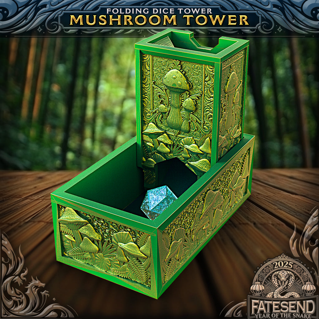 Mushroom Folding Dice Tower | Fates End |  Fantasy | DnD | RPG | Tabletop Roleplay Gaming | Gamer Gift | Myconid