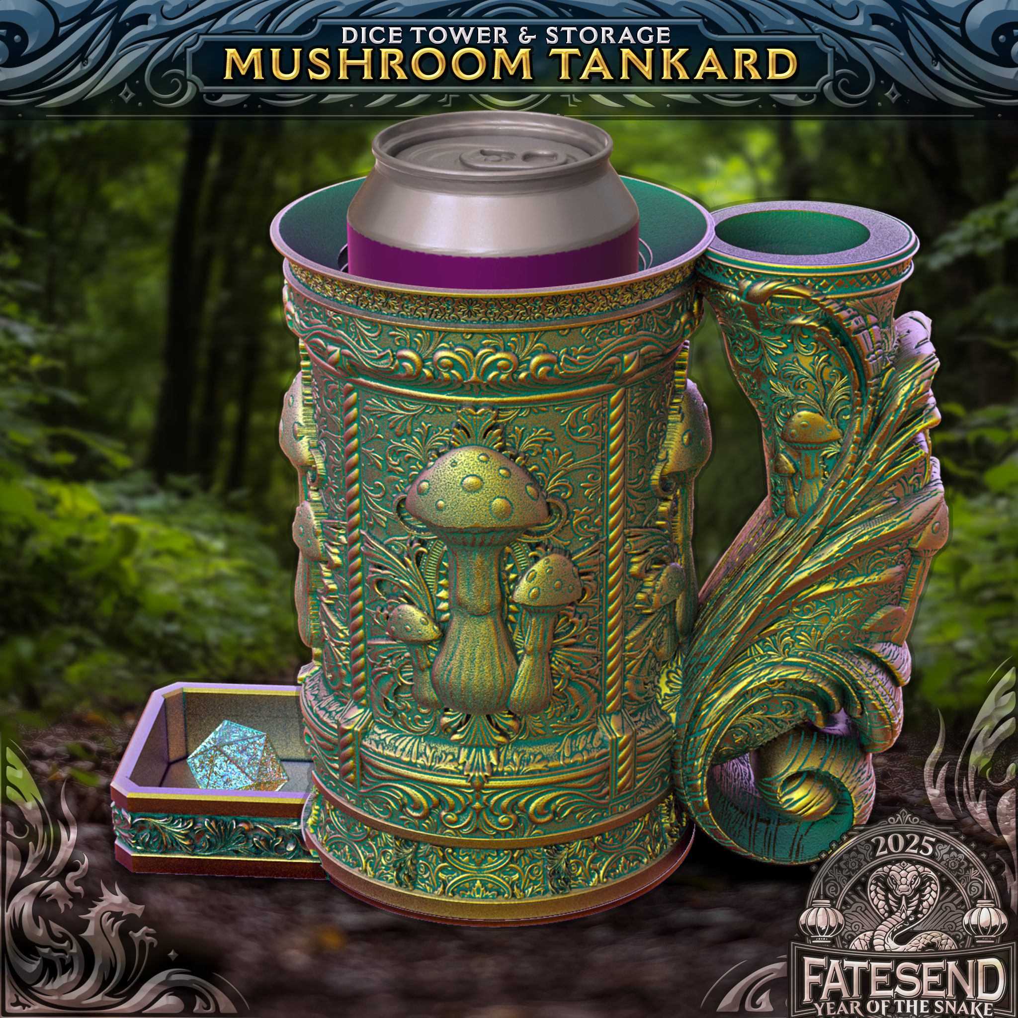 Mushroom Tankard - Can Holder Dice Tower and Dice Vault | Fates End | Roleplay Games | Gamer Gift | Tabletop Dice Roller