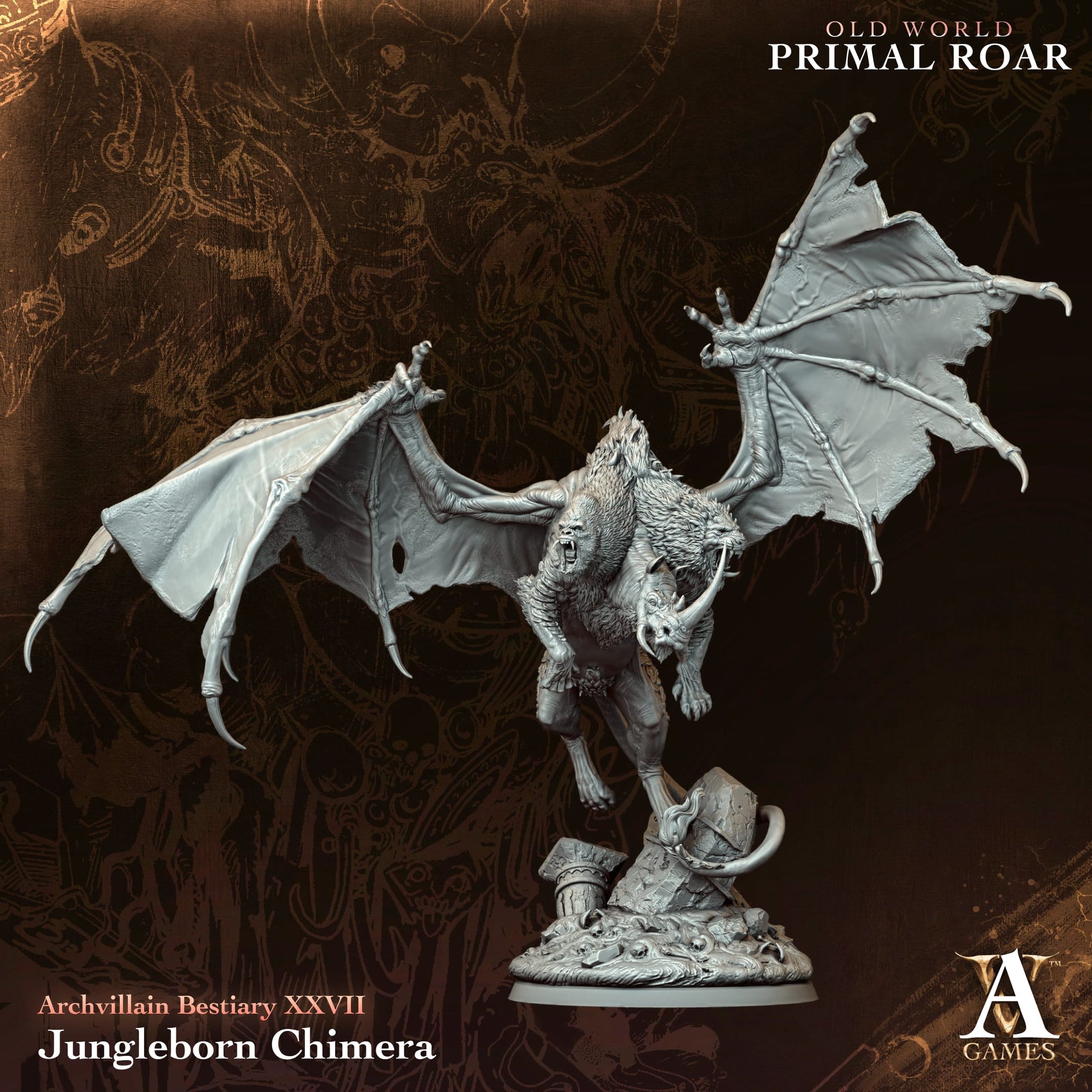 Jungleborn Chimera | Archvillain Games | Old World Primal Roar | RESIN | Fantasy | DnD | RPG | Tabletop | Miniature | BBEG