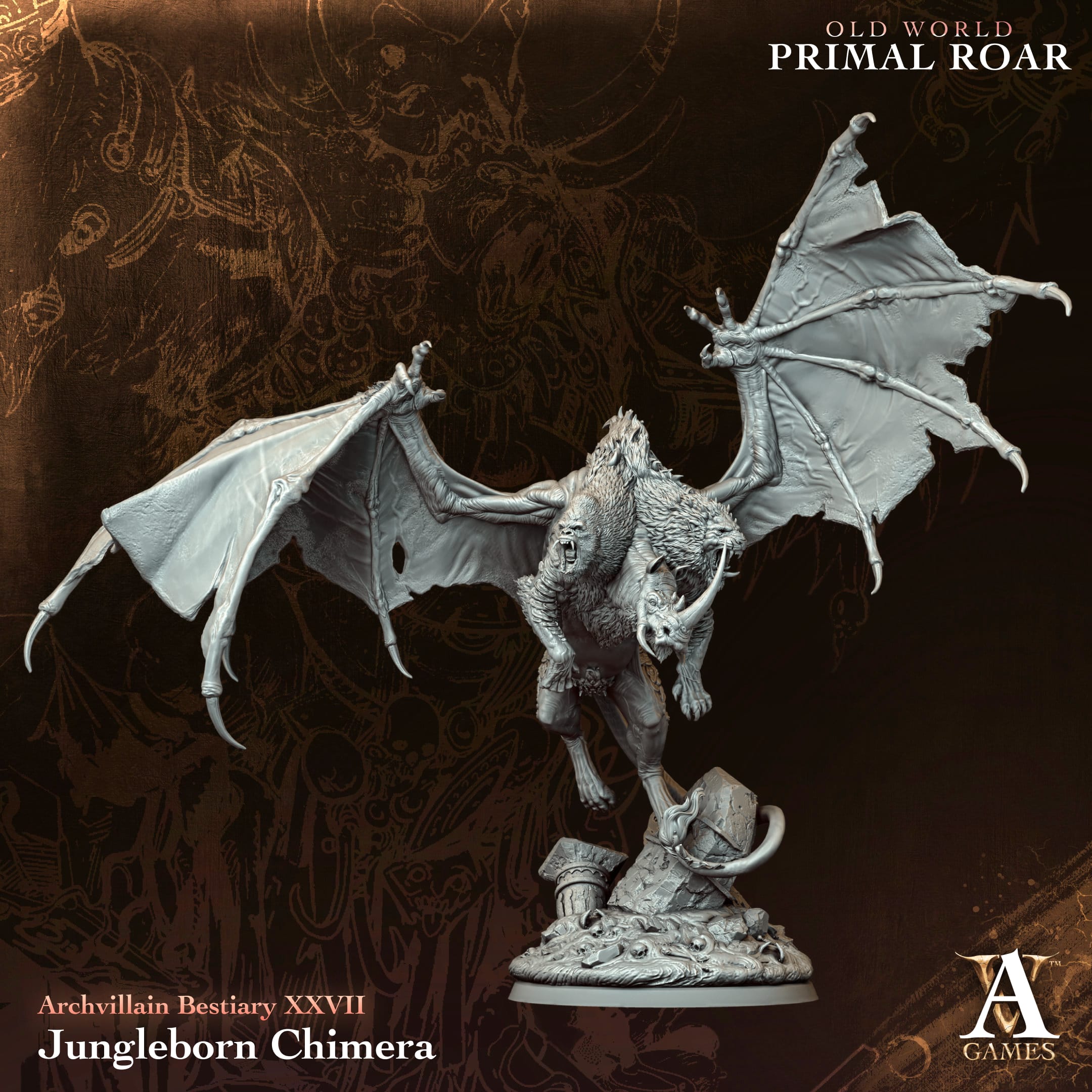 Jungleborn Chimera | Archvillain Games | Old World Primal Roar | RESIN | Fantasy | DnD | RPG | Tabletop | Miniature | BBEG