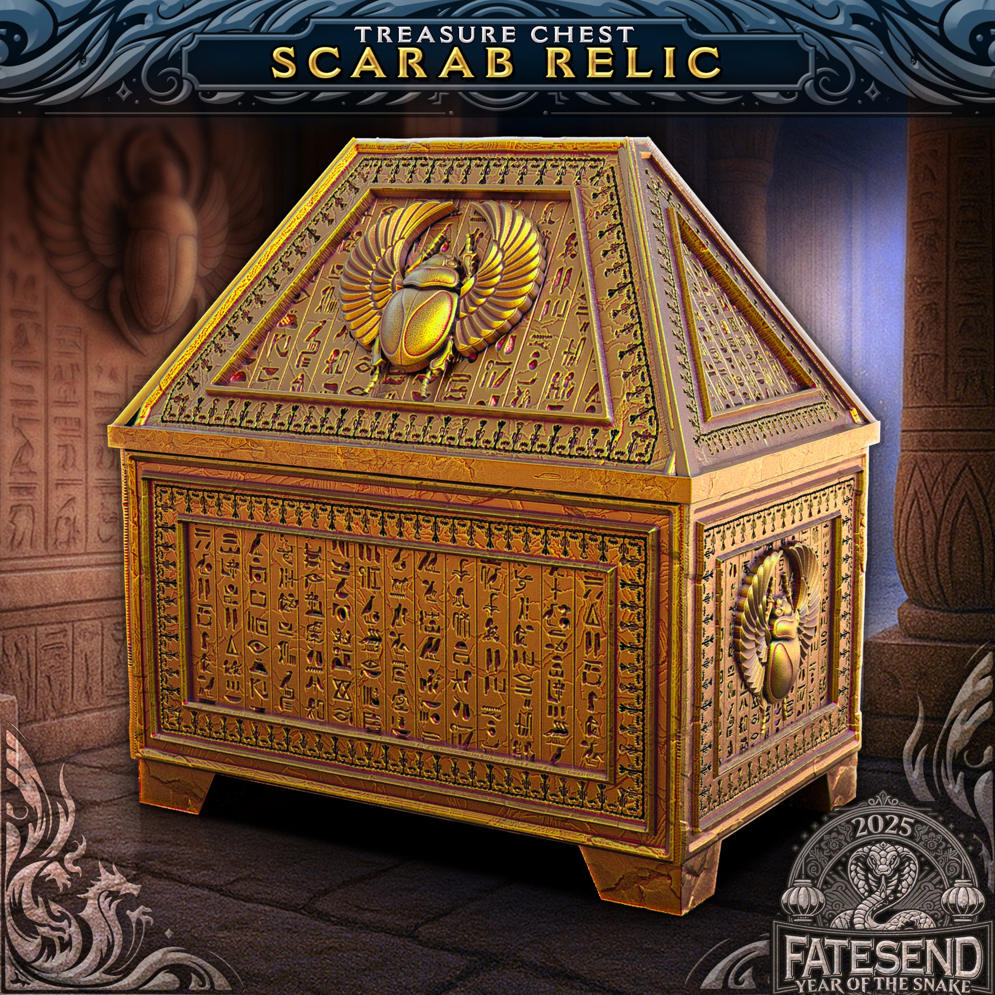Scarab Relic Box - cards, dice, and minis | Fates End | Fantasy | DnD | RPG | Roleplay Gaming | MTG Magic Card Box | Gamer Gift