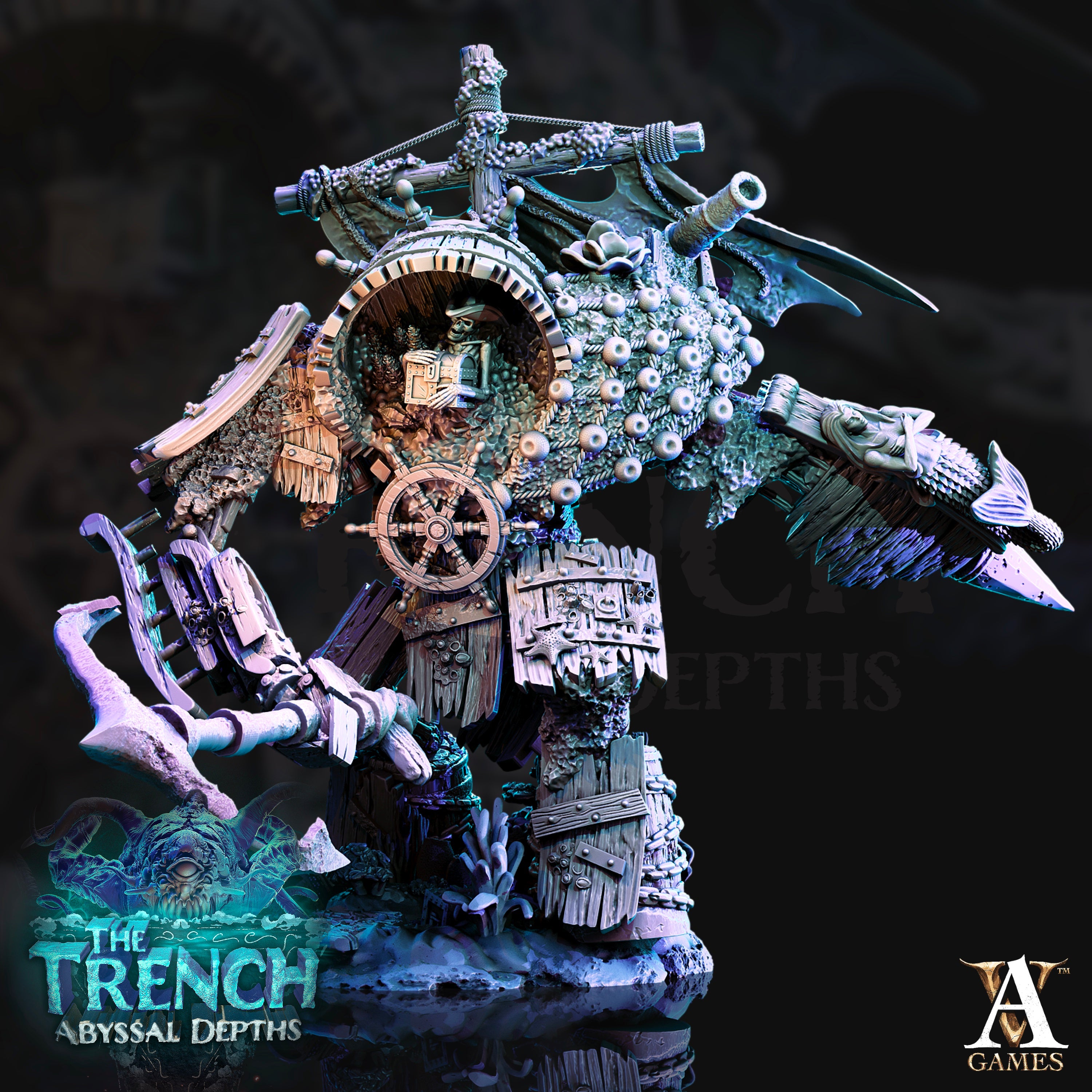 Nautindod, the Shipwreck Golem | Archvillain Games | The Trench - Abyssal Depths | RESIN | Fantasy | DnD | RPG | Miniature | BBEG | Golem