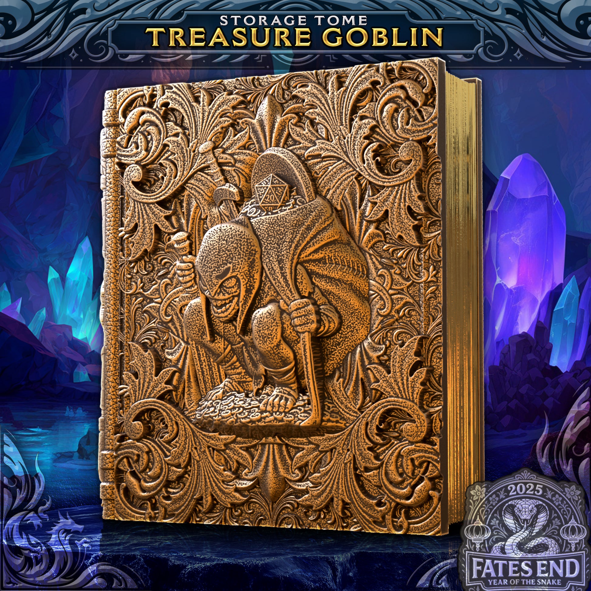Treasure Goblin Tome - Dice Rolling Tray & Storage | Fates End | Fantasy | DnD | RPG | Roleplay Gaming | MTG Magic Card Box | Gamer Gift