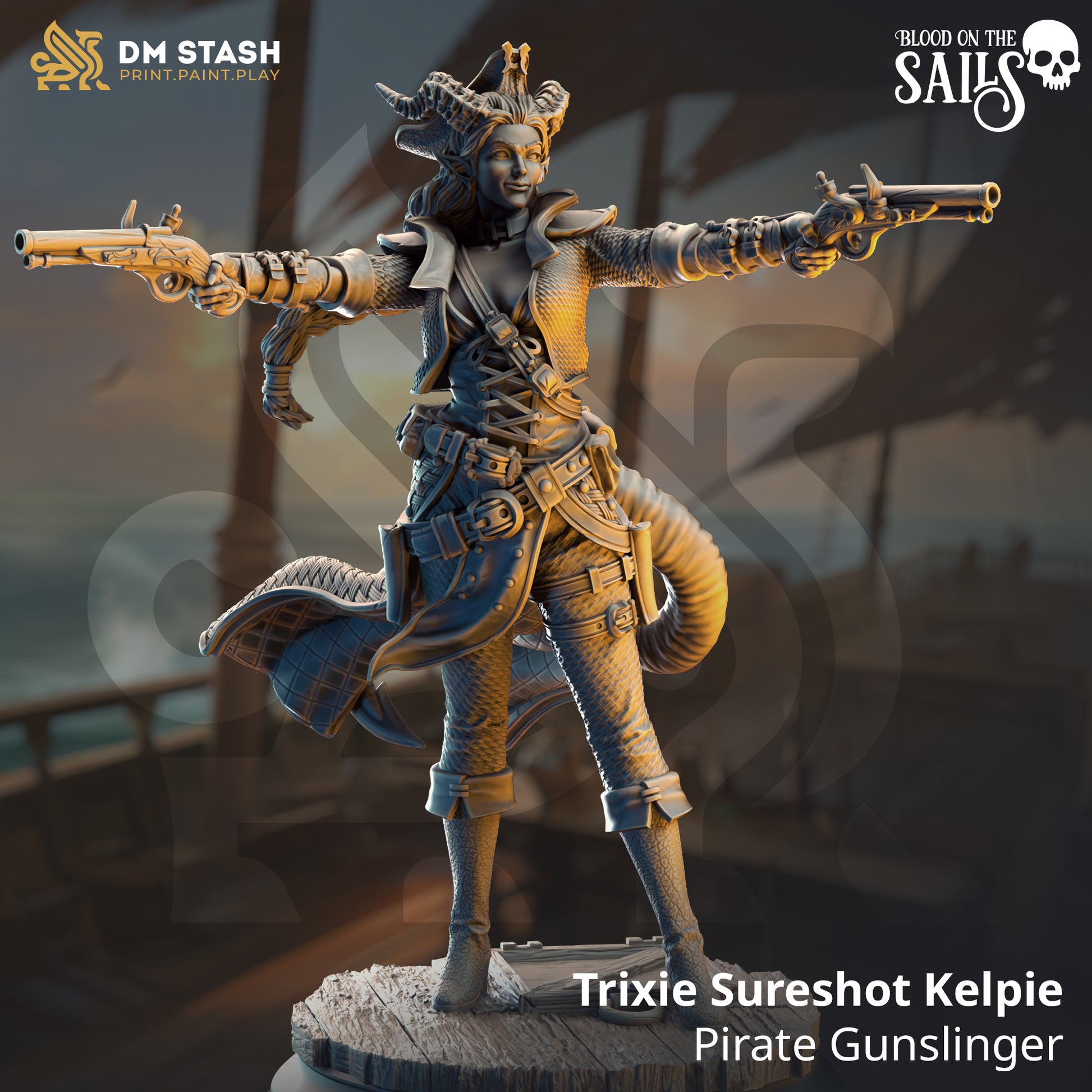 Trixie Sureshot Kelpie - Pirate Gunslinger | DM Stash | Blood on the Sails | Fantasy | DnD | RPG | Tabletop | Gaming | Miniatures | Dukes Executioner | Character Model