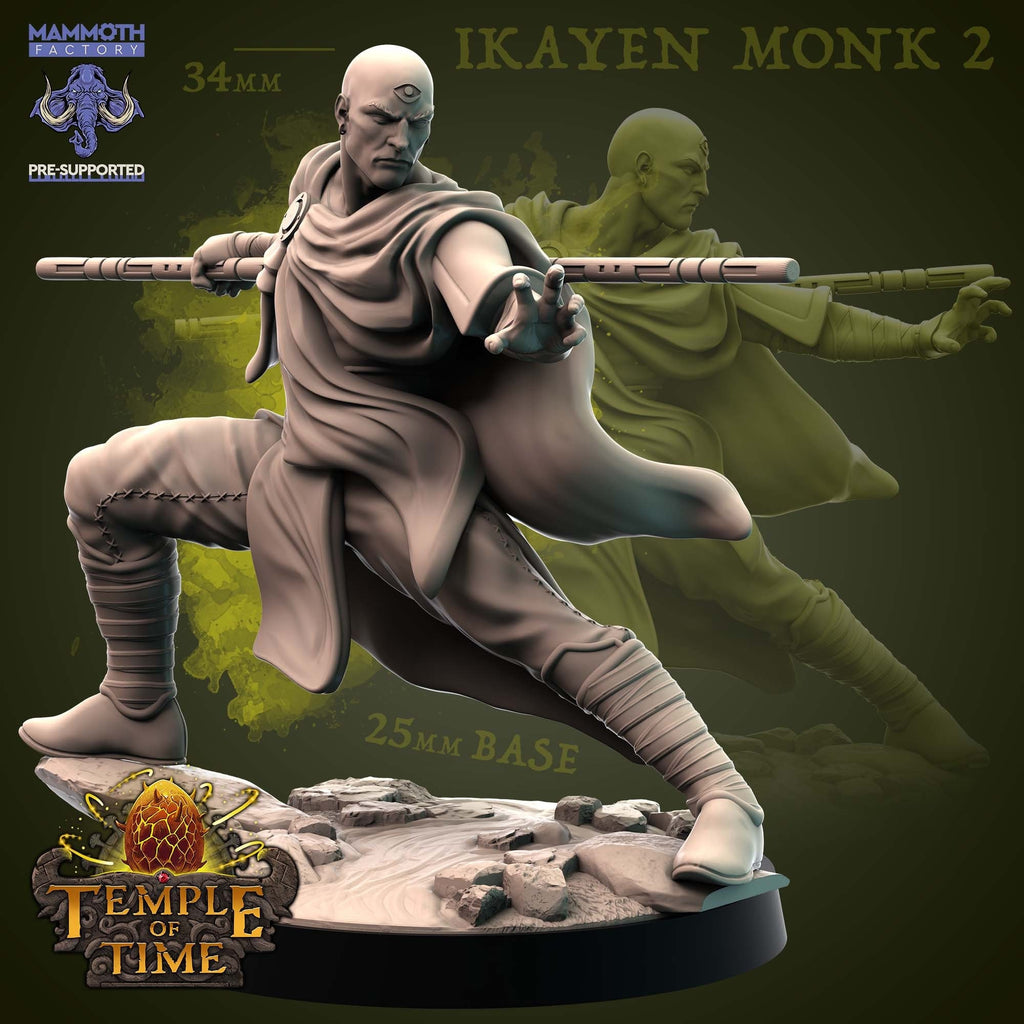 Model figure of a monk from 'Temple of Time' series on a dark background