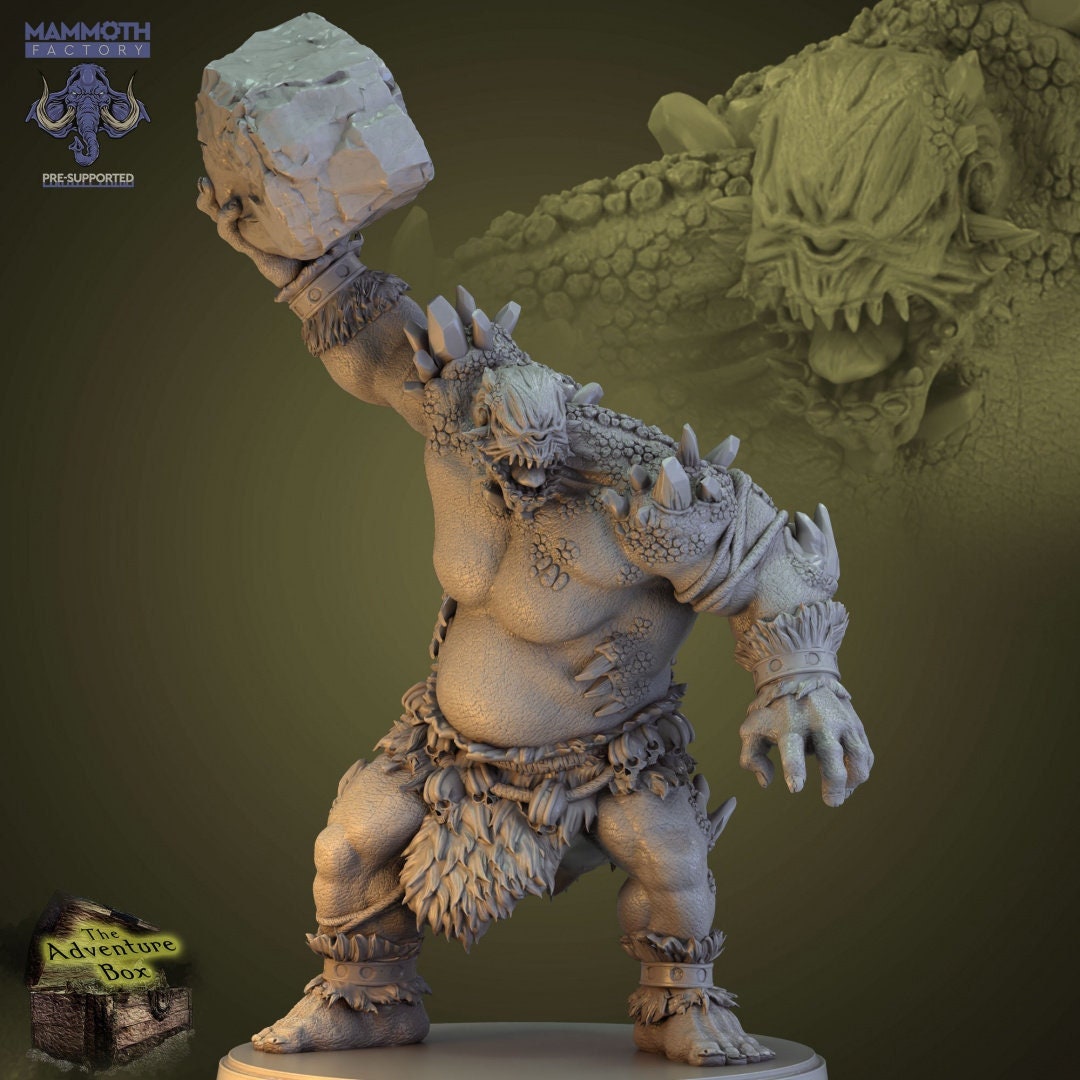 Stylized cyclops creature holding a rock, with 'Mammoth Models' branding.