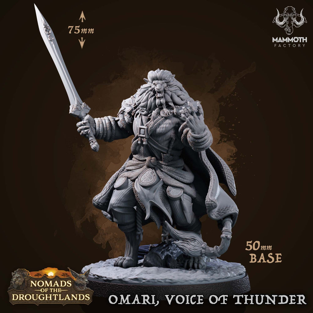 Gaming miniature figure 'Omari, Voice of Thunder' from Mammoth Factory on a dark background