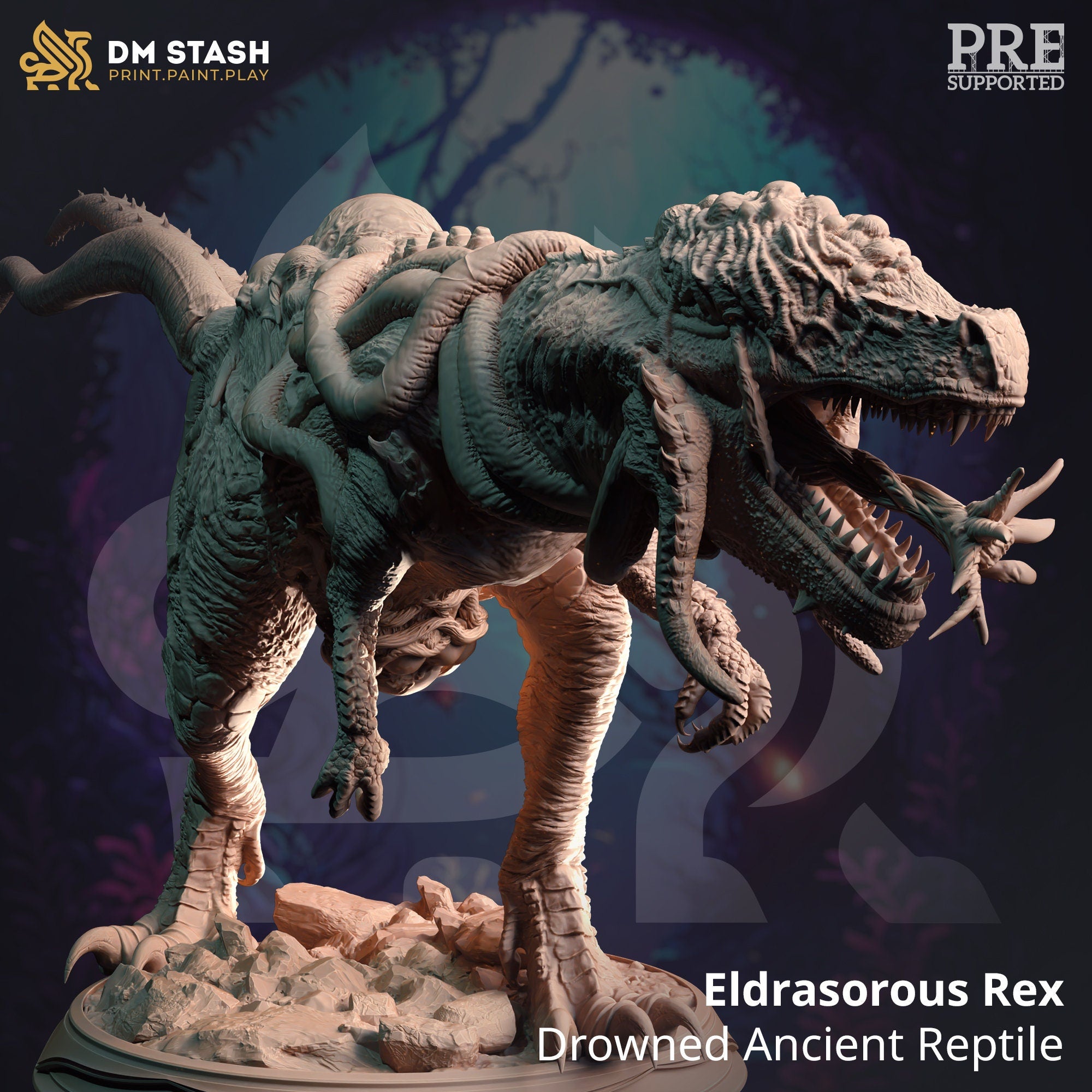 Eldrasorous Rex - Drowned Ancient Reptile | DM Stash | Arisen Depths | RESIN | Fantasy | DnD | RPG | Tabletop | Miniatures | Water Campaign