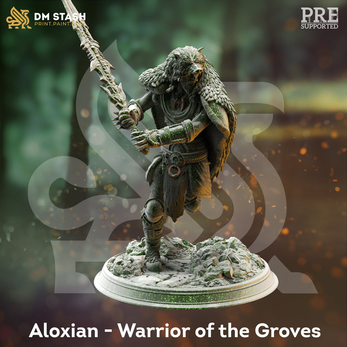 Aloxian - Warrior of Groves | DM Stash | Fire and Fey | Fantasy | DnD | RPG | Tabletop | Miniatures | Fey Creature | Character Model