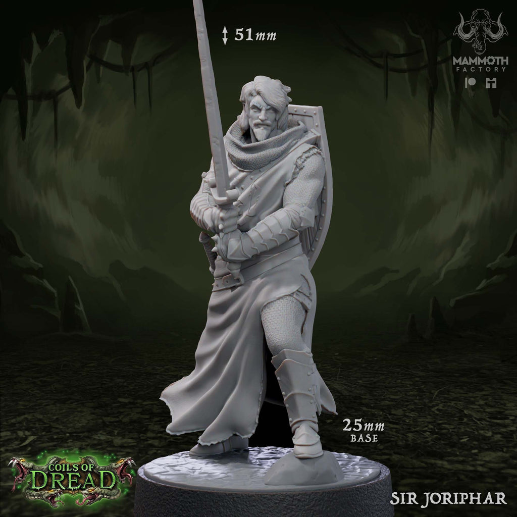 Miniature of a warrior with a sword on a dark background, labeled 'SIR JORIPHAR'.