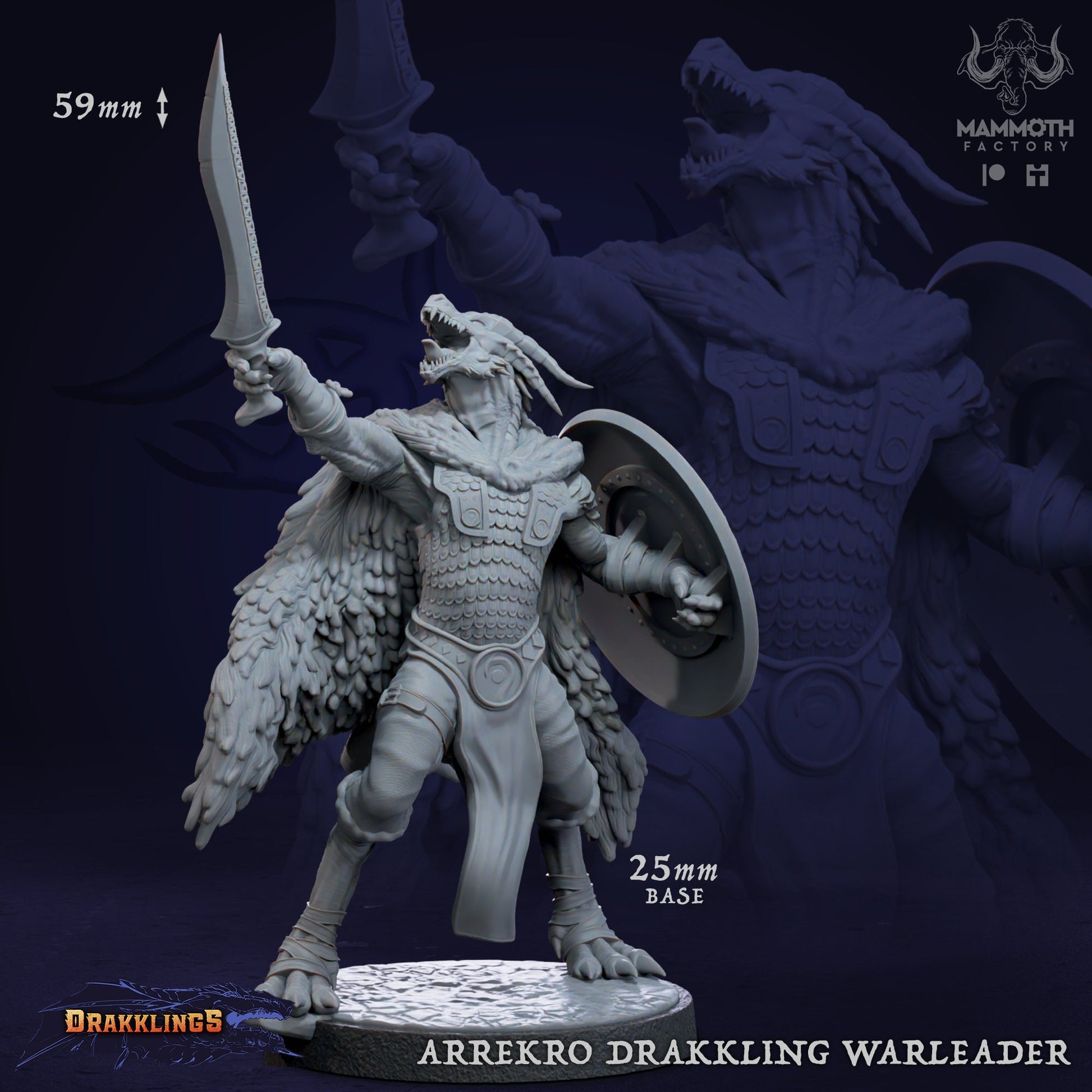 Arrekro Drakkling Warleader | Mammoth Factory | Drakklings of Dragon's Keep | RESIN | Fantasy | DnD | RPG| Tabletop | Miniature | Dragonborn