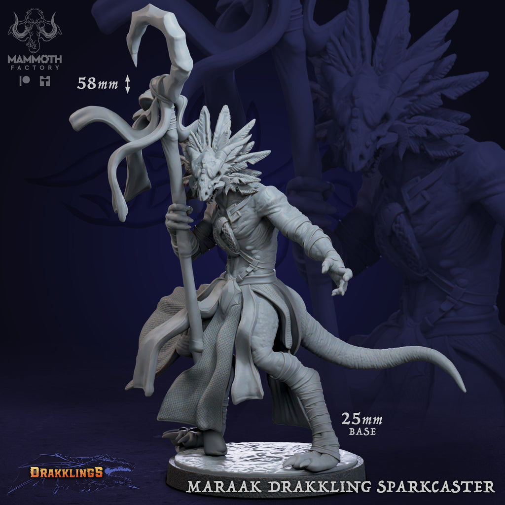 Maraak Drakkling Sparkcaster | Mammoth Factory | Drakklings of Dragon's Keep | RESIN | Fantasy | DnD | RPG| Tabletop| Miniature | Dragonborn