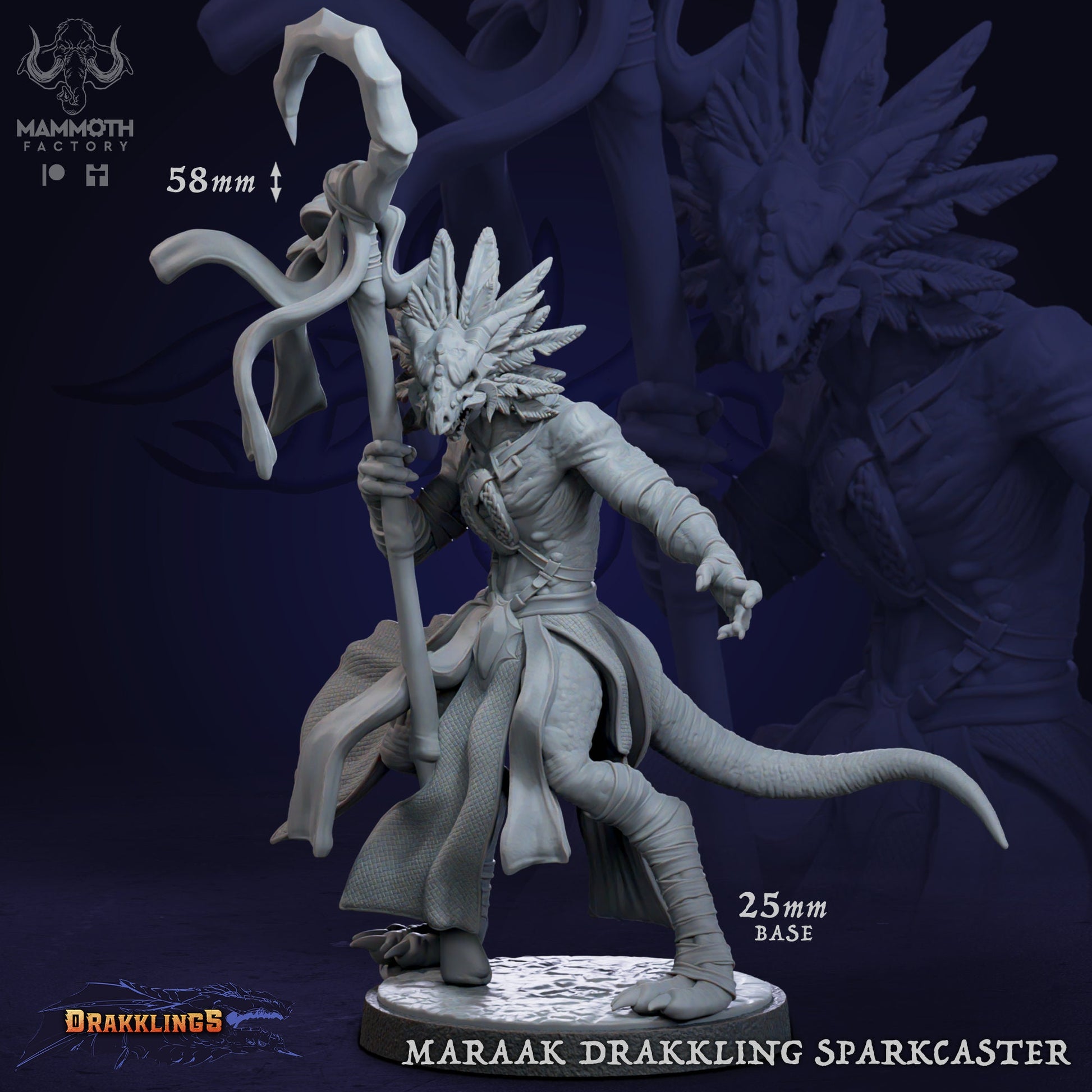 Maraak Drakkling Sparkcaster | Mammoth Factory | Drakklings of Dragon's Keep | RESIN | Fantasy | DnD | RPG| Tabletop| Miniature | Dragonborn