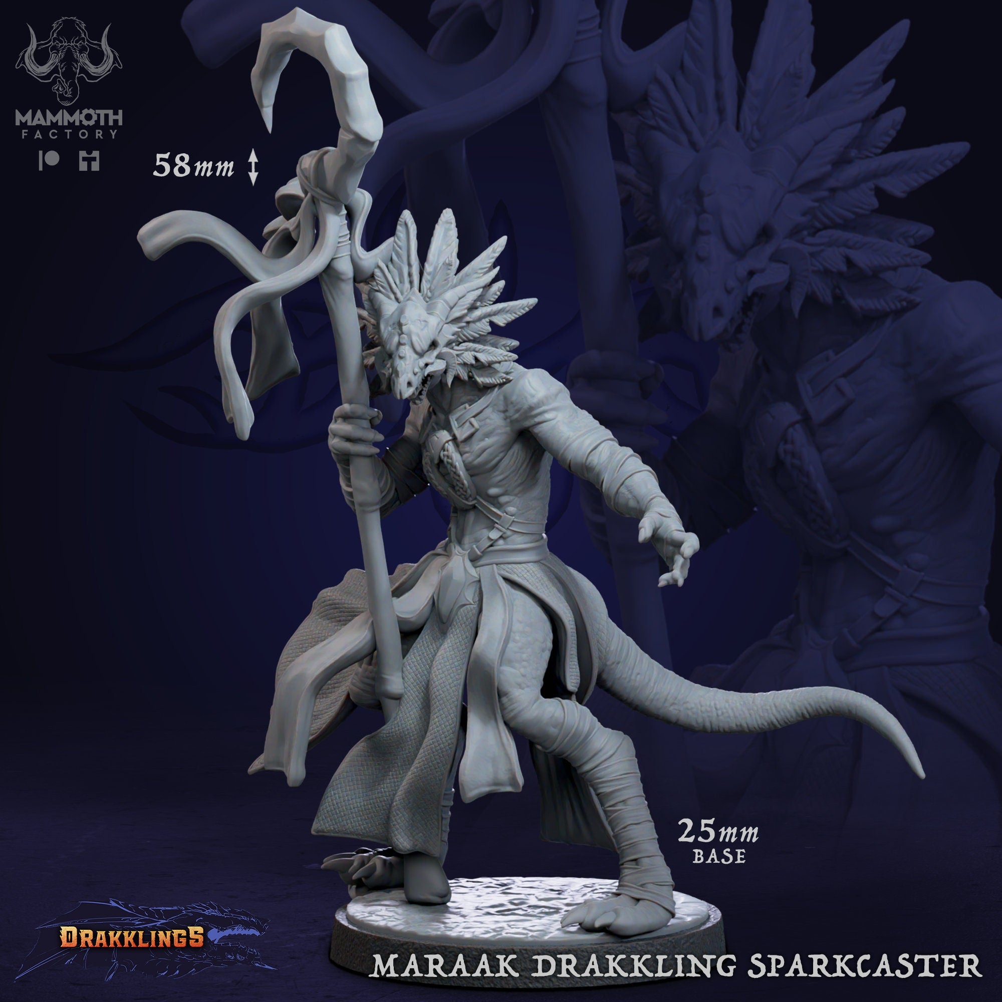Maraak Drakkling Sparkcaster | Mammoth Factory | Drakklings of Dragon's Keep | RESIN | Fantasy | DnD | RPG| Tabletop| Miniature | Dragonborn