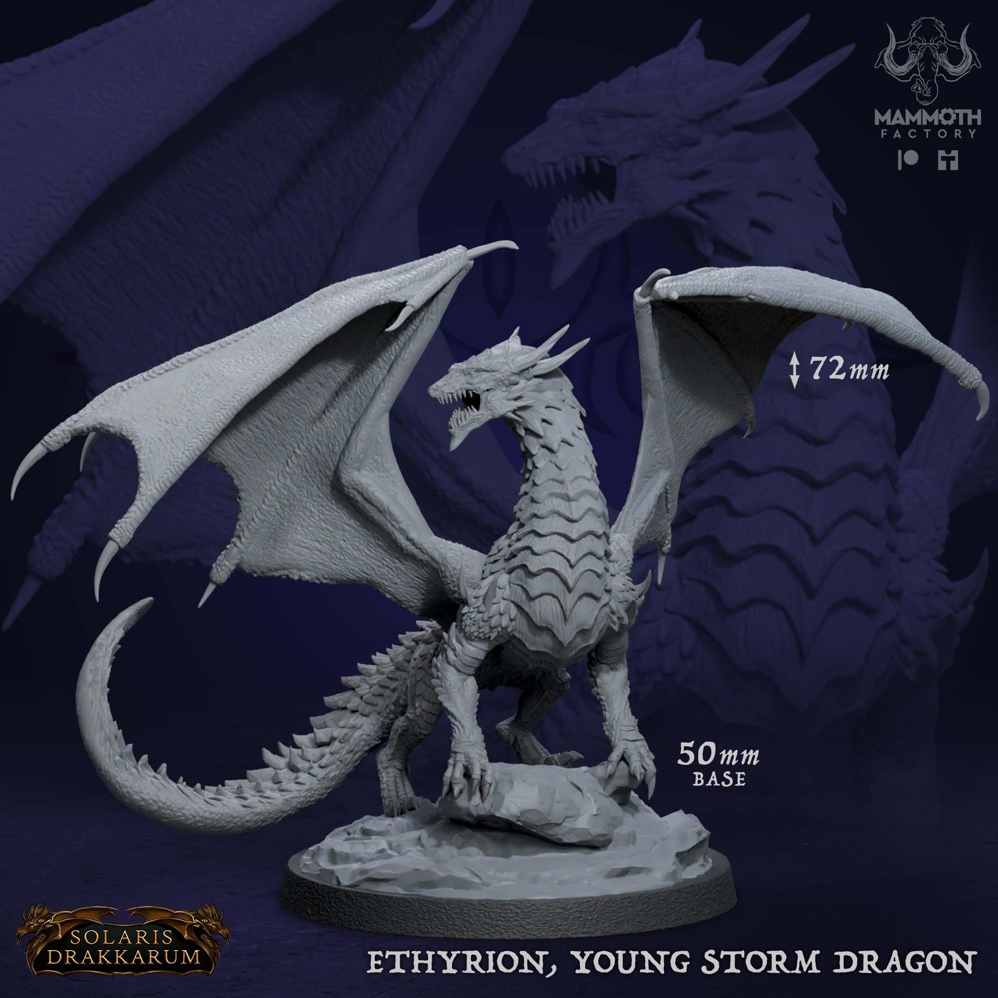Ethyrion, Young Storm Dragon | Mammoth Factory | Solaris Drakkarum | RESIN | Fantasy | DnD | RPG | Tabletop | Gaming Miniatures | Dragon