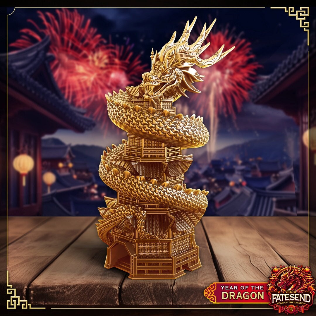 Year of the Dragon Dice Tower | Fates End | 3D Print | Fantasy| DnD | RPG | Roleplay Games | Chinese Dragon