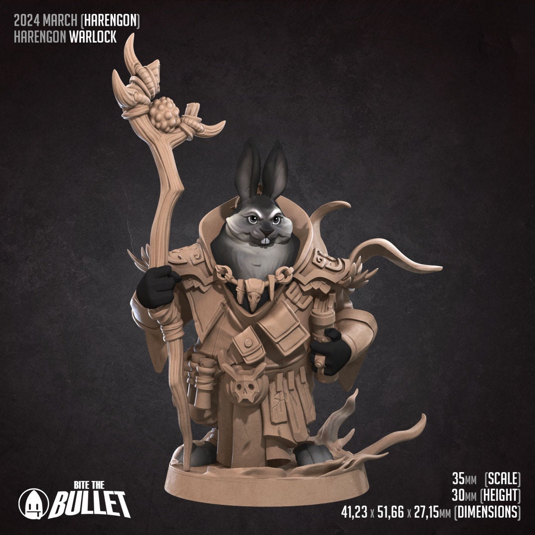 Harengon Warlock | Bite the Bullet | Harengon| RESIN | Fantasy | DnD | RPG | Tabletop | Gaming Miniatures | Character Model | Harengon