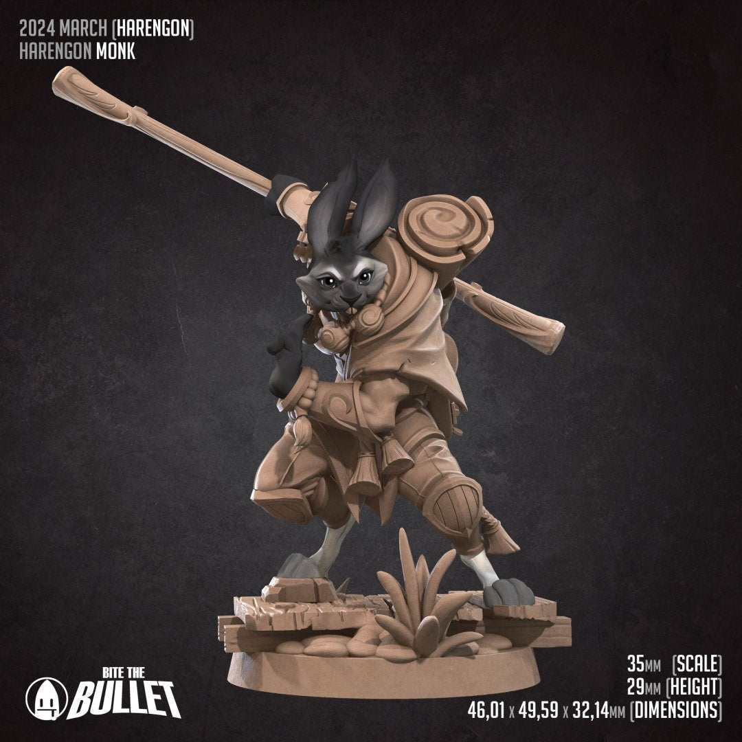 Harengon Monk | Bite the Bullet | Harengon| RESIN | Fantasy | DnD | RPG | Tabletop | Gaming Miniatures | Character Model | Harengon