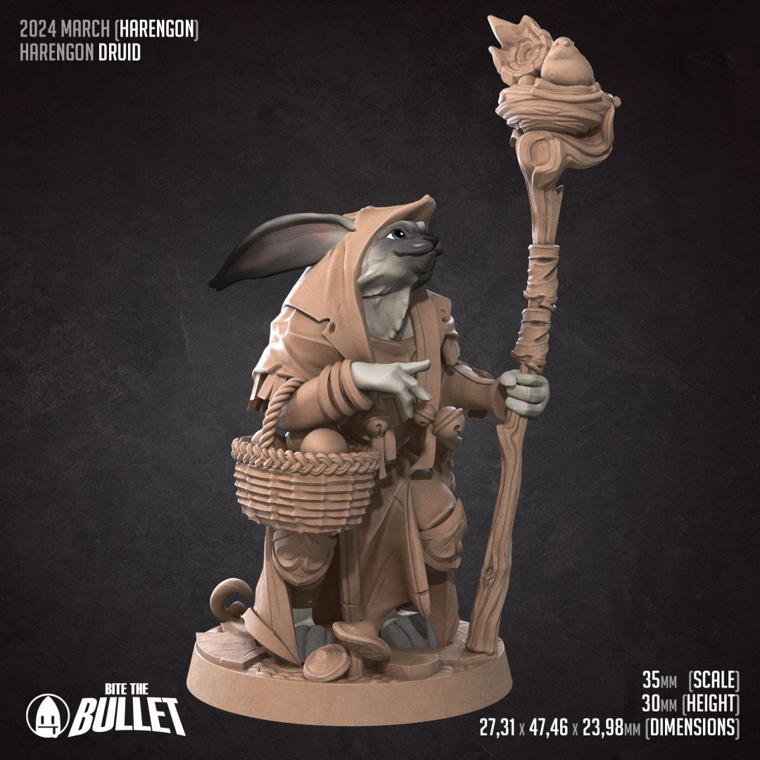 Harengon Druid | Bite the Bullet | Harengon| RESIN | Fantasy | DnD | RPG | Tabletop | Gaming Miniatures | Character Model | Harengon