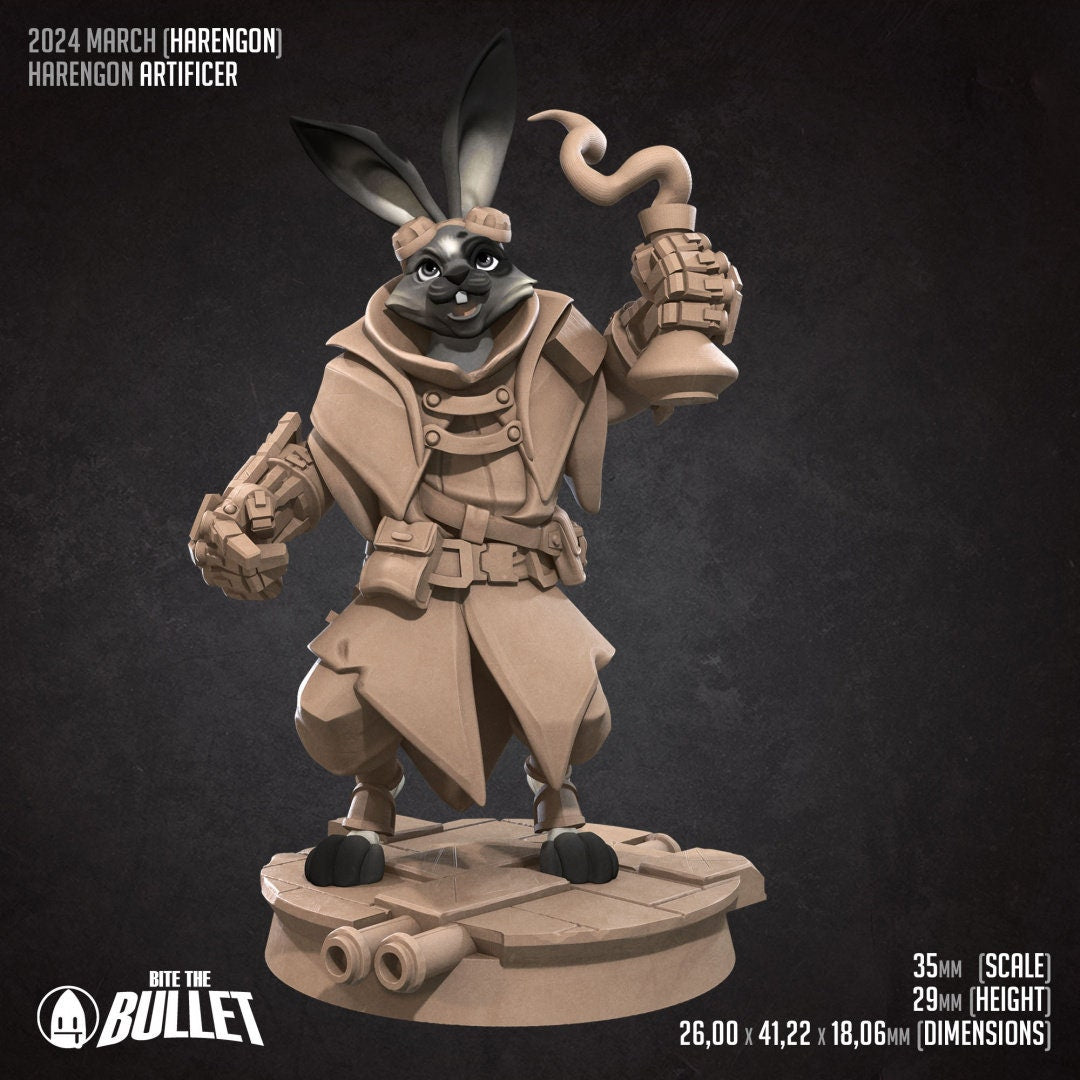 Harengon Artificer | Bite the Bullet | Harengon| RESIN | Fantasy | DnD | RPG | Tabletop | Gaming Miniatures | Character Model | Harengon