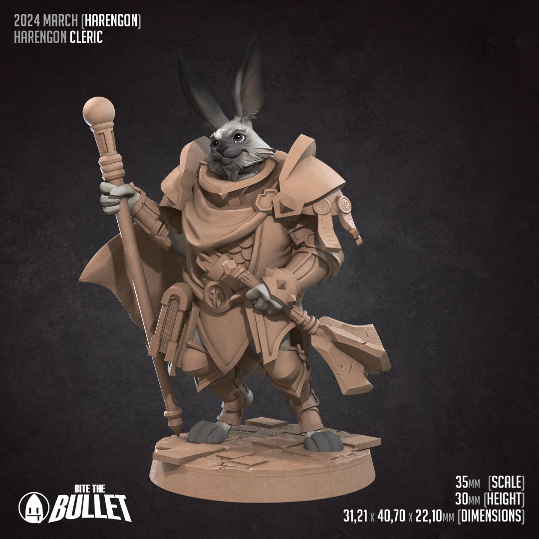 Harengon Cleric | Bite the Bullet | Harengon| RESIN | Fantasy | DnD | RPG | Tabletop | Gaming Miniatures | Character Model | Harengon