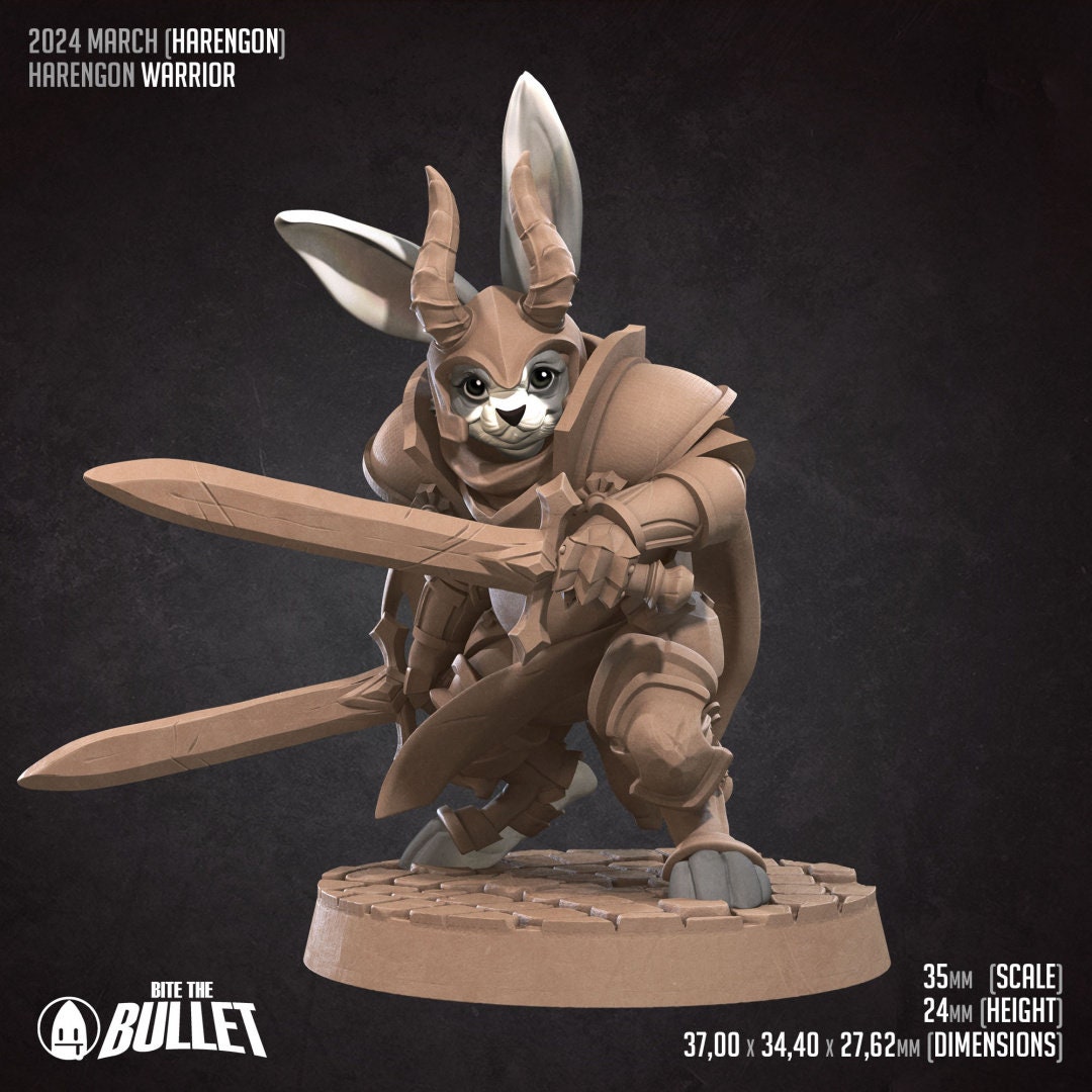 Harengon Warrior | Bite the Bullet | Harengon| RESIN | Fantasy | DnD | RPG | Tabletop | Gaming Miniatures | Character Model | Harengon