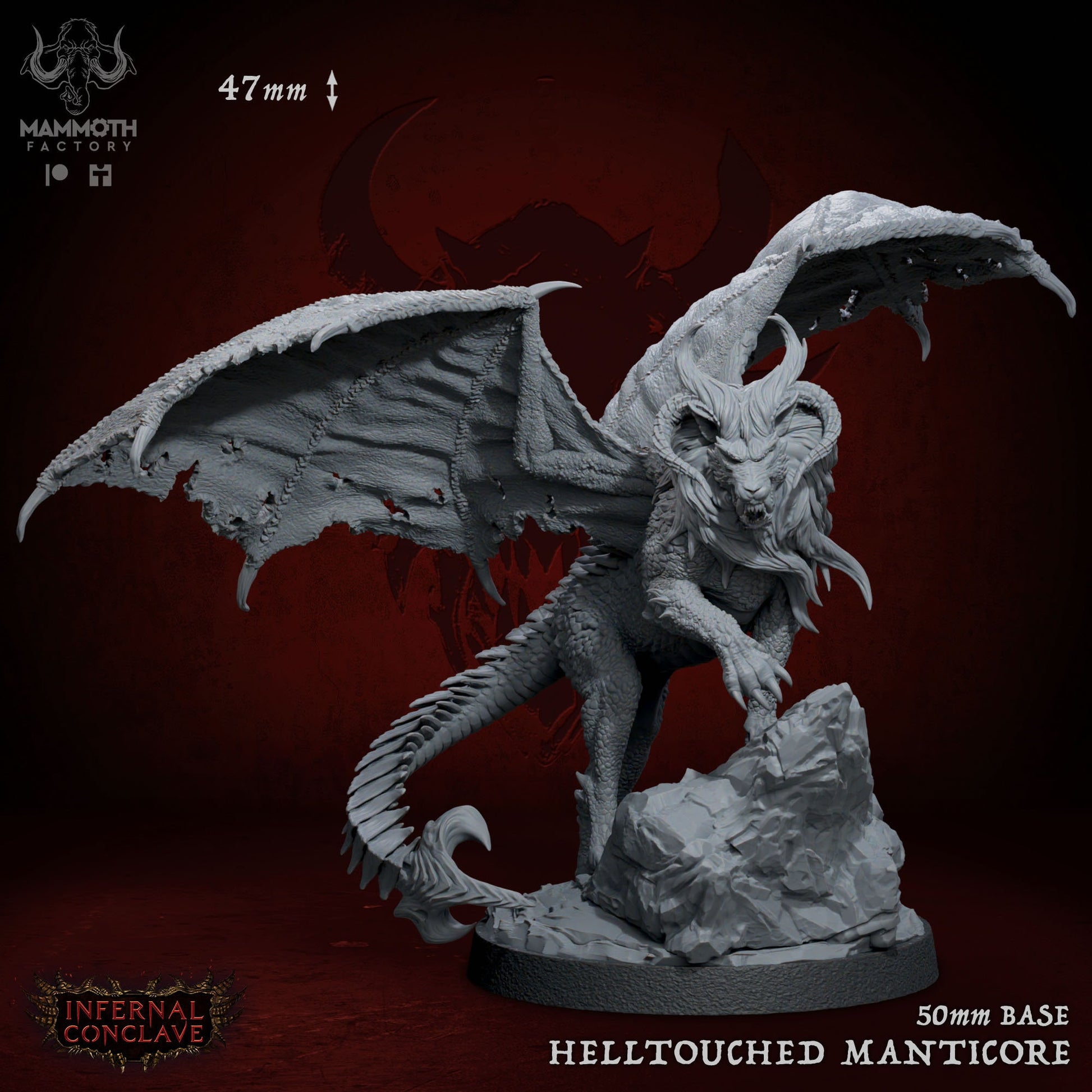 Helltouched Manticore | Mammoth Factory | Infernal Conclave | RESIN | Fantasy | DnD | RPG | Tabletop | Gaming Miniatures | Manticore | Beast